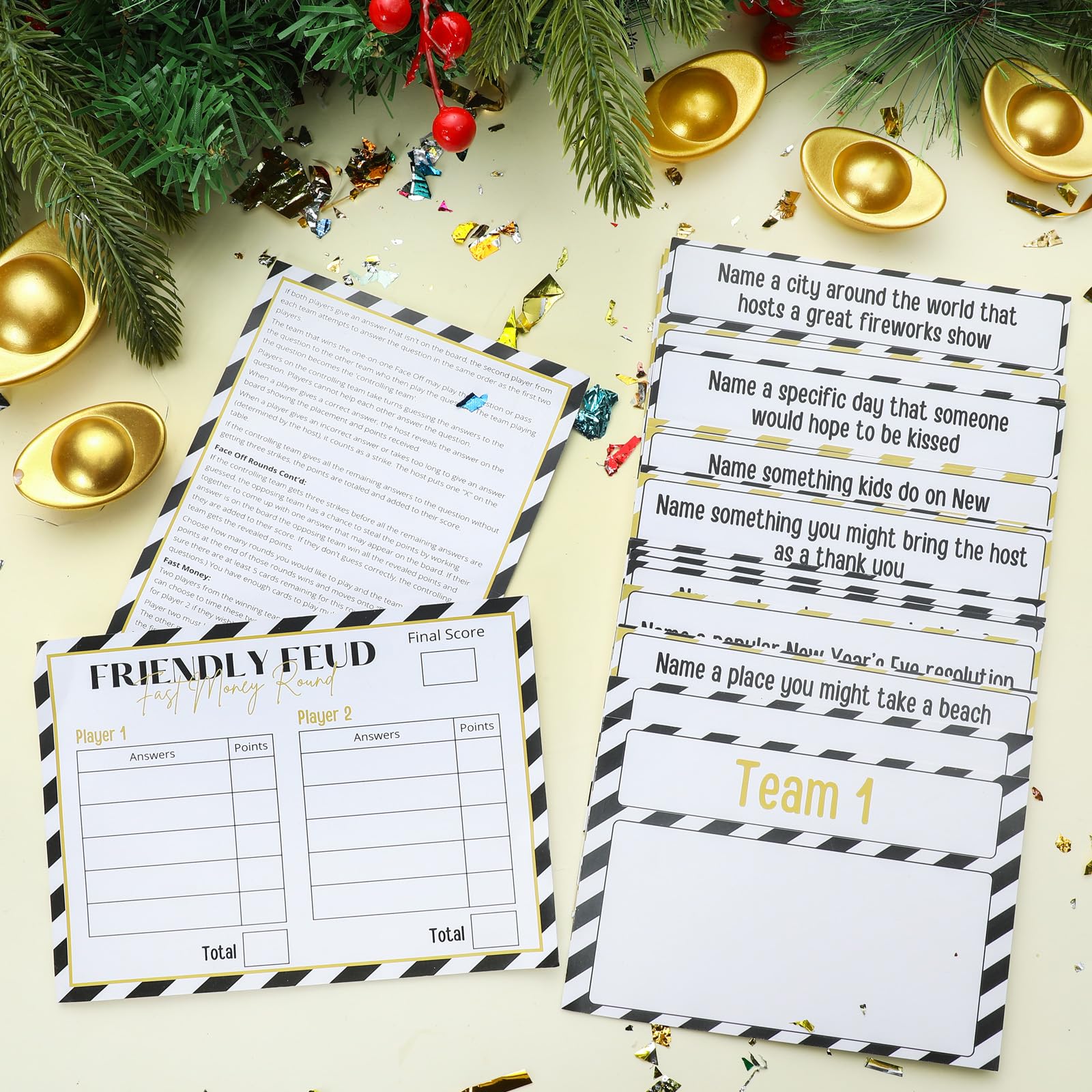 Syhood Thanksgiginving Weihnachtsfreundliches Fehd-Spiel mit 2 Spiel-Summern, Fehd-Kartenspiel, Familienspielabend, Neujahrs-Quizspiel, lustige Fehde für Party, Büro, Klasse, Erwachsenengruppen