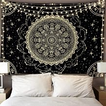 FLY SPRAY Black Golden Mandala Tapestry Astrology Wall Hanging Wall Tapestry Aesthetic Hippie Wall Decor Bohemian Wall Art Boho Home Decoration for Bedroom,Living Room,Dorm