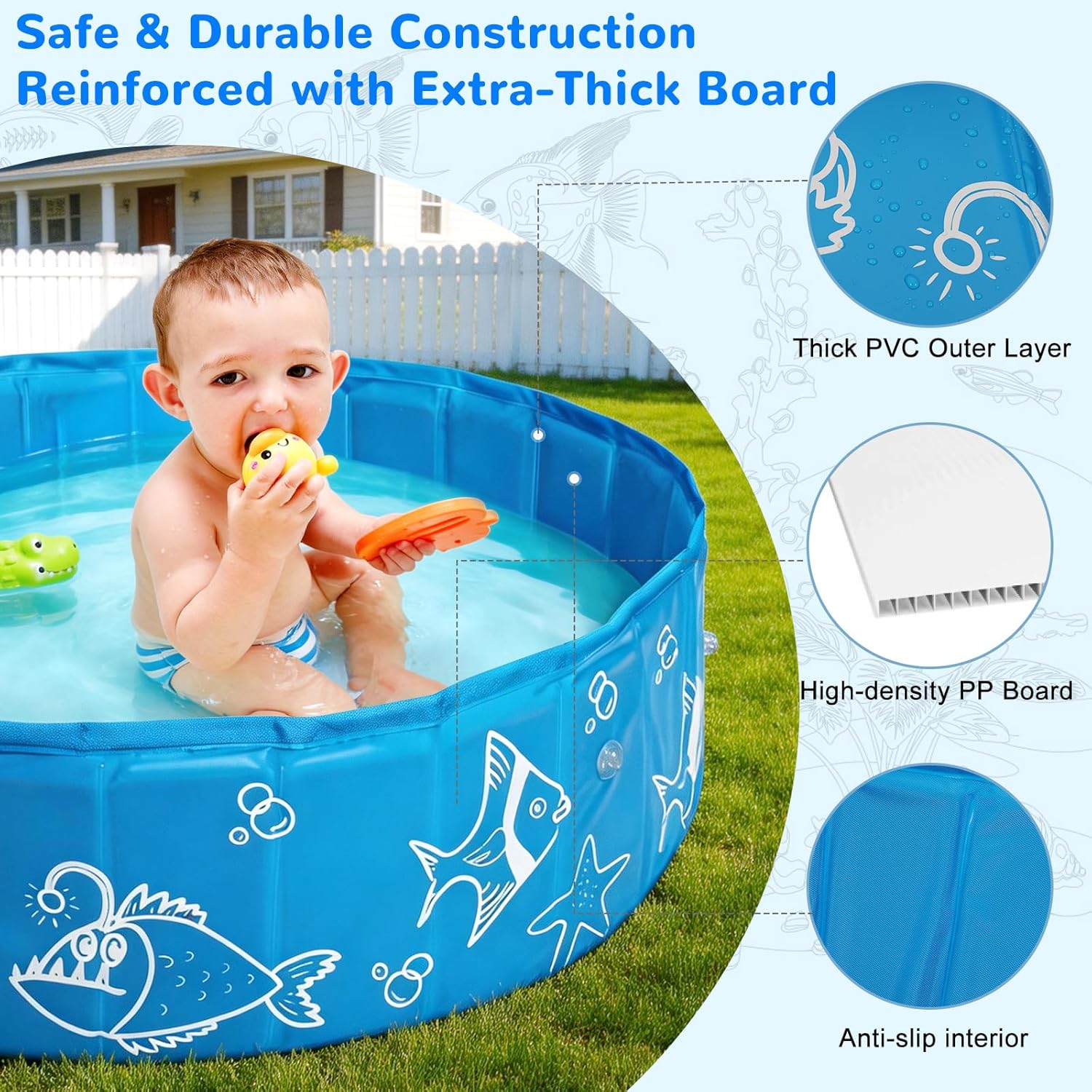 Foldable Kids Pool with Canopy, Kiddie Baby Pool with Canopy for Baby Toddler & Family, Portable Outdoor Water Play Pool with UV Shade, Quick Setup for Backyard Beach Travel-Blue, 47in