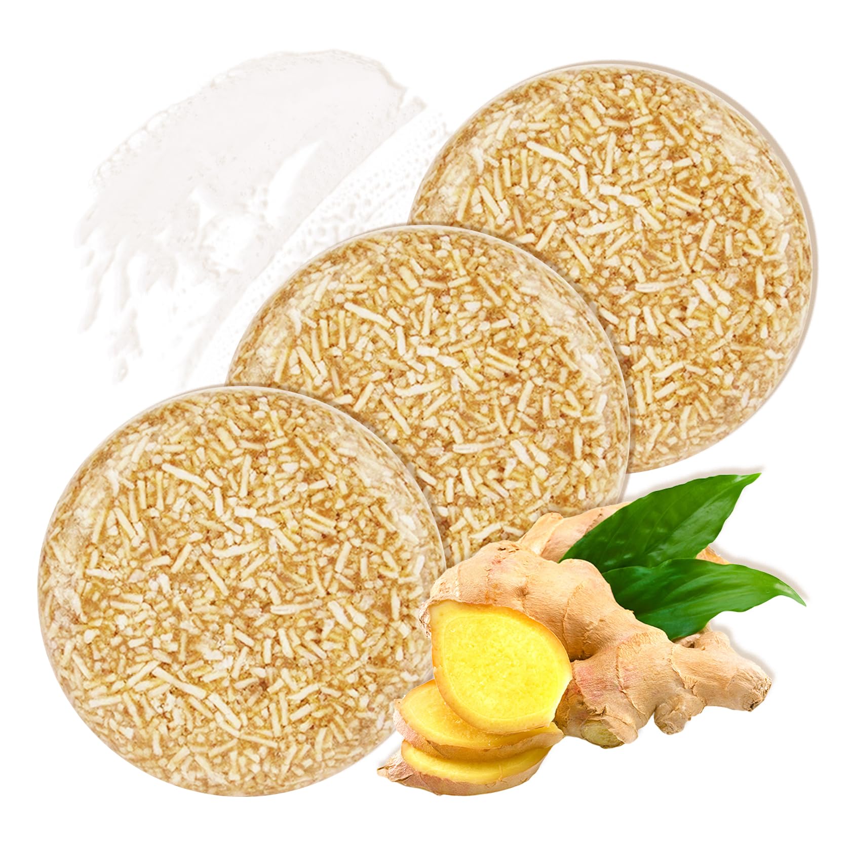 3PCS Ginger Shampoo Bar, Oil Control Refreshing Bars Shampoo for Men and Women, Multipurpose Gentle Moisturizing Cleansing Soap Bar for Face Hand Bath