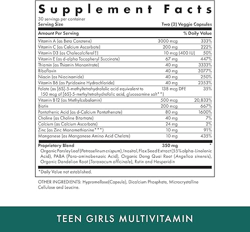 Miniatura 2 de MICHAEL'S Health Naturopathic Programs Teen Girls Multivitamínico - 60 cápsulas vegetarianas - Nutrientes para un crecimiento y desarrollo