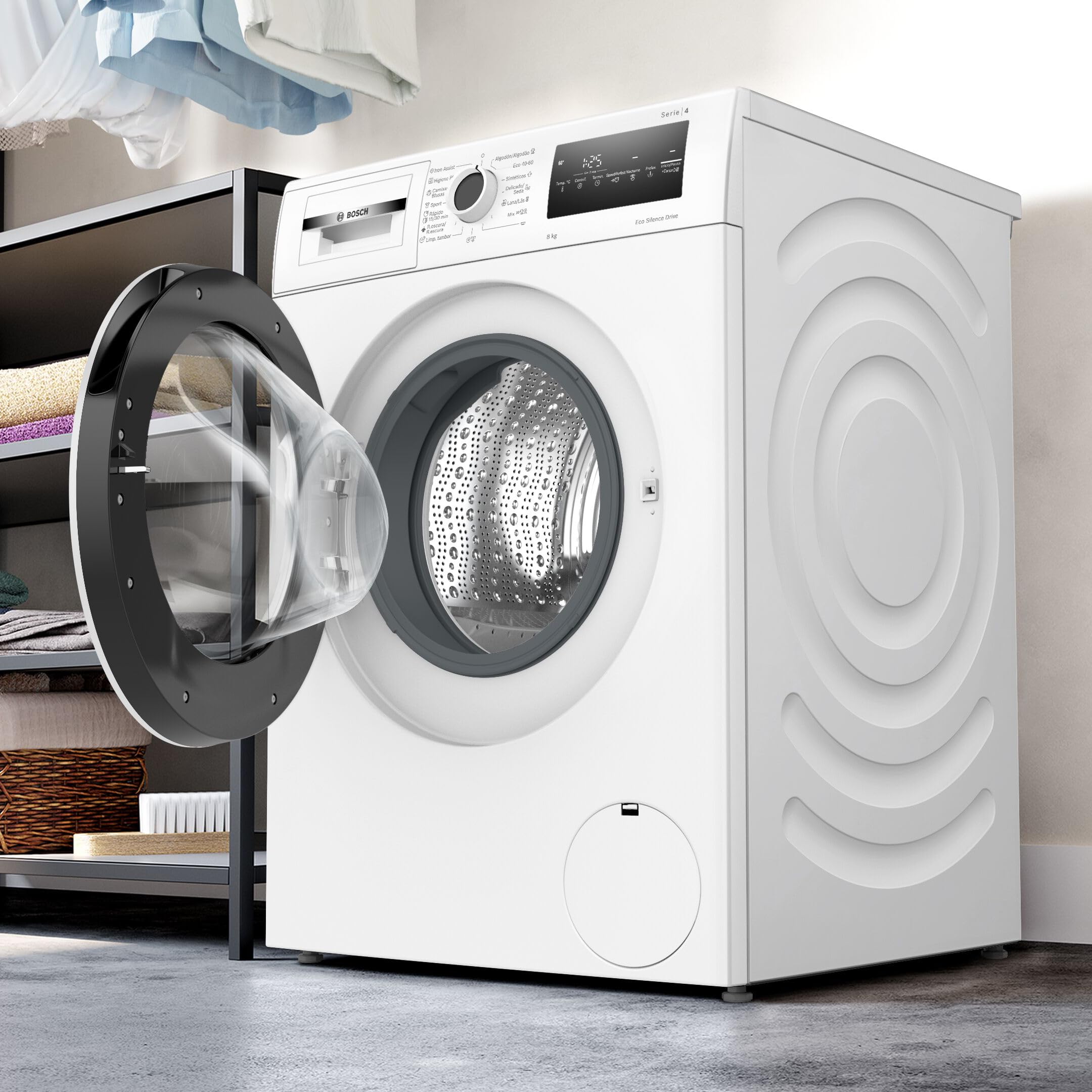 Bosch, Lavadora, Serie 4, 8 kg, Iron Assist, blanco, WAN28283ES | Planchado más fácil gracias al programa de vapor, con un motor silencioso y duradero.