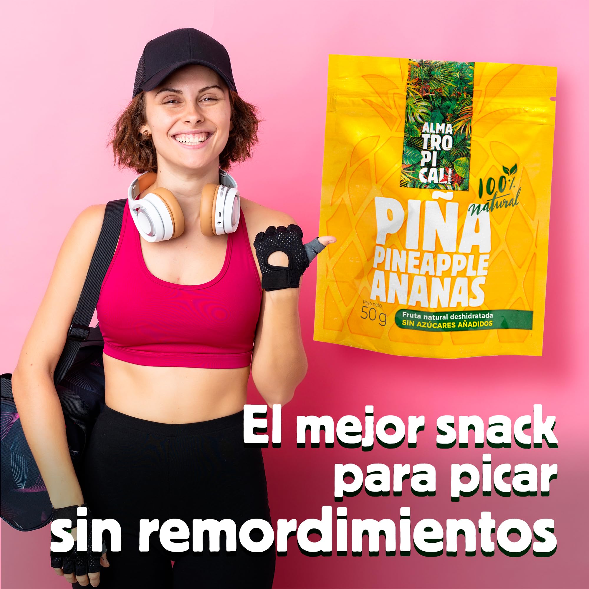 Alma Tropical - Piña Deshidratada Completamente Natural de Costa Rica (Caja 24 x 50g) | Snack saludable, Sin azúcares añadidos, Sin Alérgenos, Sin Glúten, Sin Conservantes