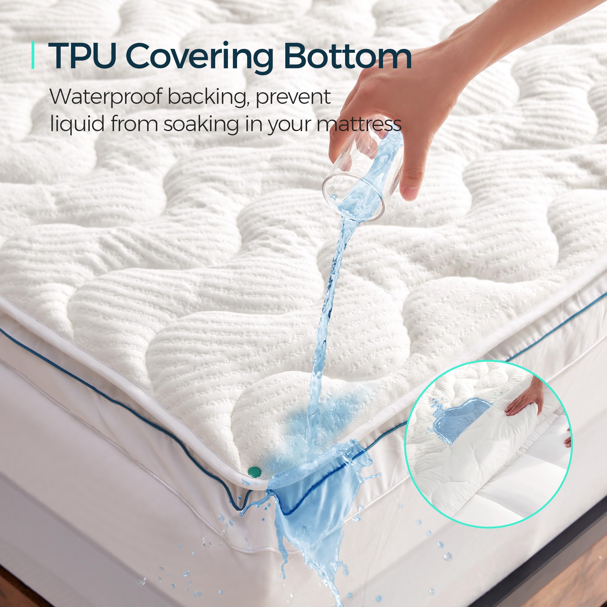 LINSY LIVING Full Waterproof Mattress Protector, Breathable and Cooling Tencel Mattress Cover, Soft Mattress Pad with Elastic Straps for 6-18 inches Mattress, Full Size
