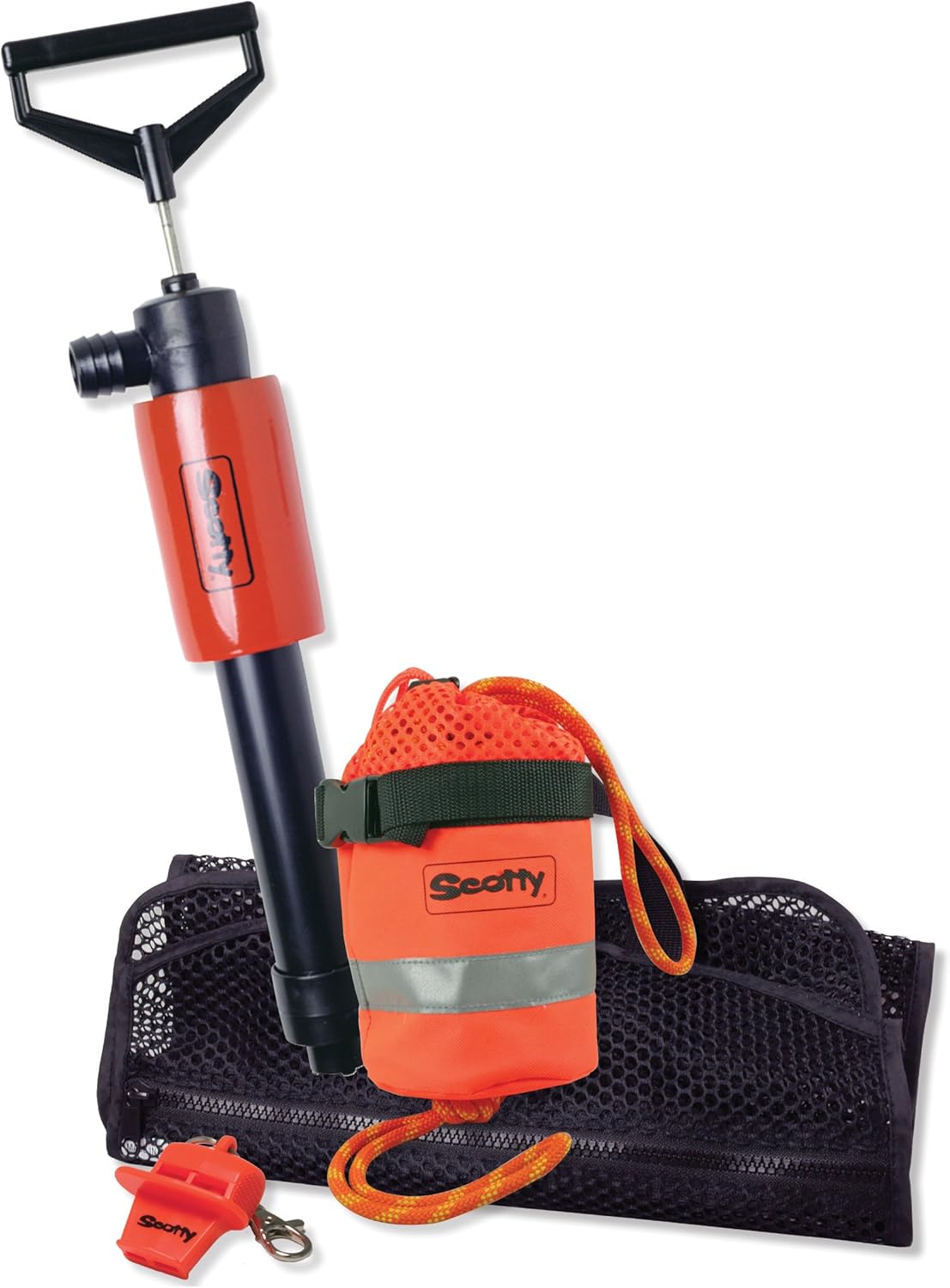 Scotty #794 Paddle Sports Accessory Kit w/ 544K Pump, 793 Throw Bag, Whistle & Mesh Bag,Orange,Small