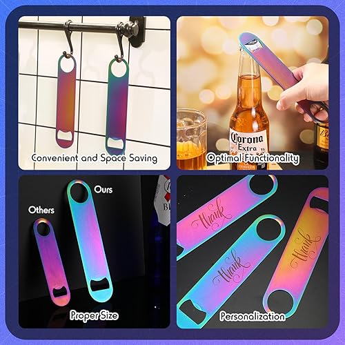 Miniatura 3 de Nuogo 20 unidades de 7 pulgadas de largo de acero inoxidable plano abrebotellas a granel resistente arco iris abridor de cerveza llave de barra para