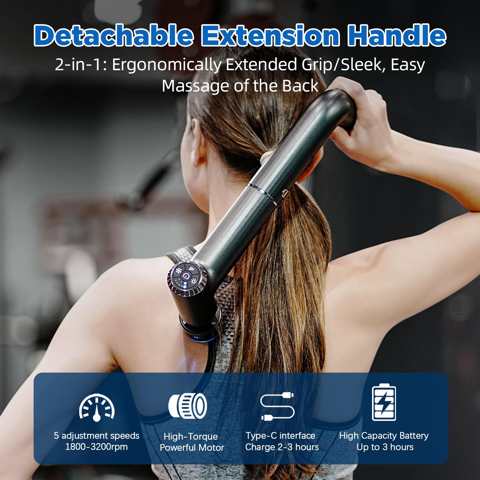 Pistola da massaggio con calore e freddo, mini massaggiatore muscolare portatile 2 in 1 con manico esteso, a percussione elettrica portatile, massaggiatore profondo, pistola per massaggio