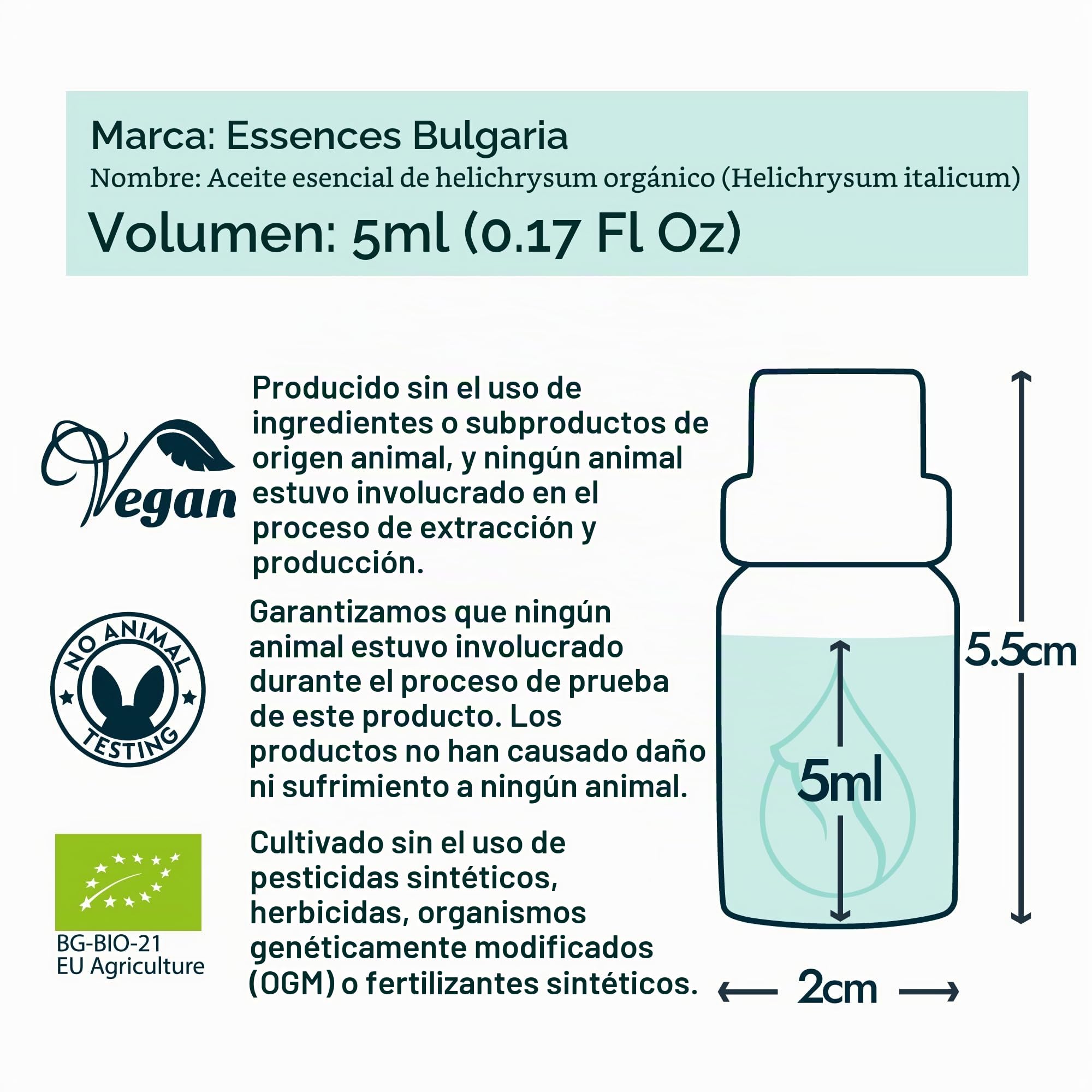 Essences Bulgaria Aceite Esencial de Helicriso Orgánico 5ml | Helichrysum italicum | 100% Puro y Natural | Sin Diluir | Grado Terapéutico | Granja Familiar | Destilado al Vapor | Sin OMG | Vegano