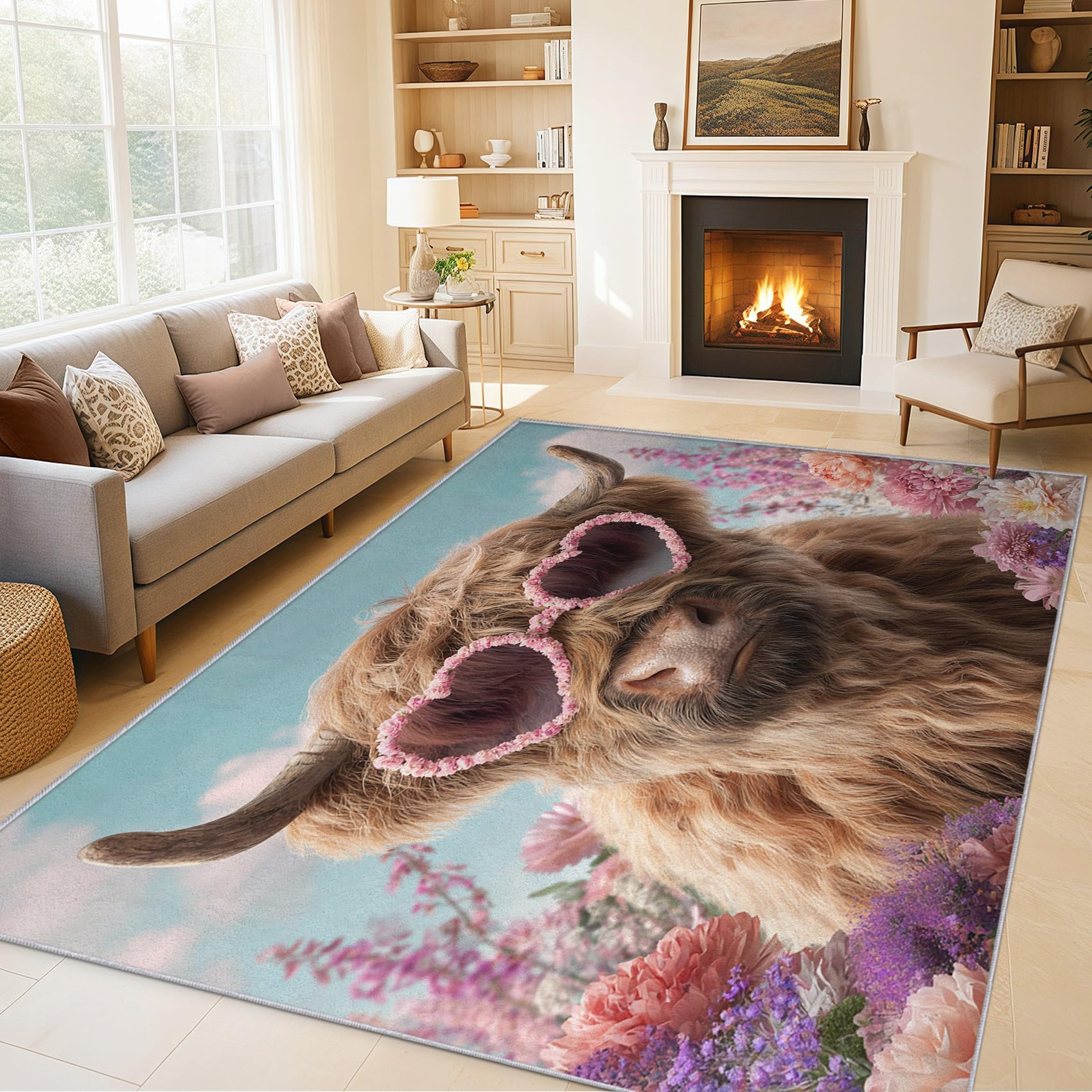 Moquette motif antidérapant et tapis vache des Highlands pour décoration