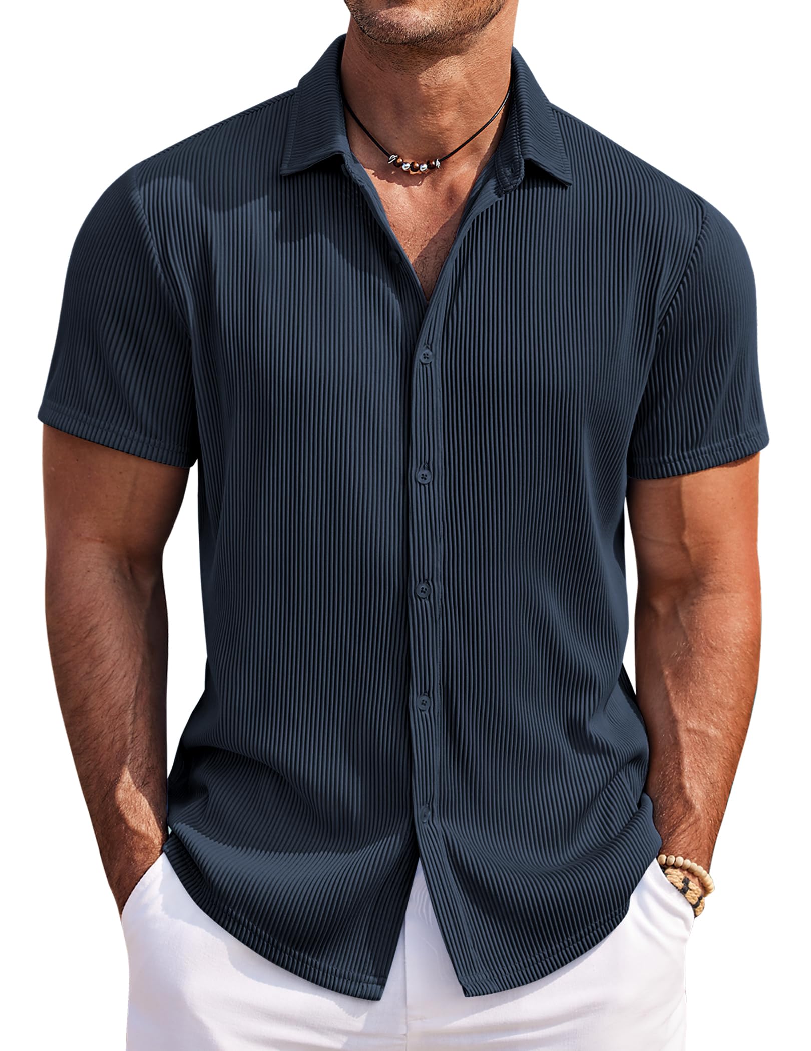COOFANDY Herren Hemd Kurzarm Freizeithemd Bügelfrei Sommerhemd Casual Strand Hemden Männer Button Down Shirt