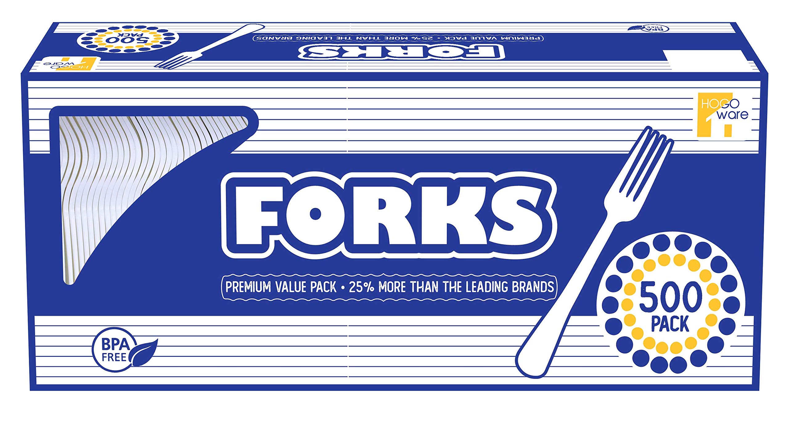 HOGOWARE 500 White Plastic Forks, Medium Weight Disposable Cutlery, Great for Take-Out, Party, Picnics, Outdoor Events, 1 Box