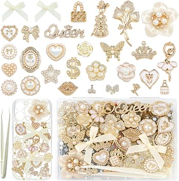 RidaaFri Junk Phone Case Kit Charms, Gold Flatback 3D Charms Set,