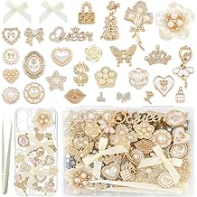 RidaaFri Junk Phone Case Kit Charms, Flatback Pearls Rhinestone Gems 3D Charms Set, Flower Butterfly Bow Heart Charms for DIY Case Craft Accessories, Phone Accessories Supplies for Women Adult