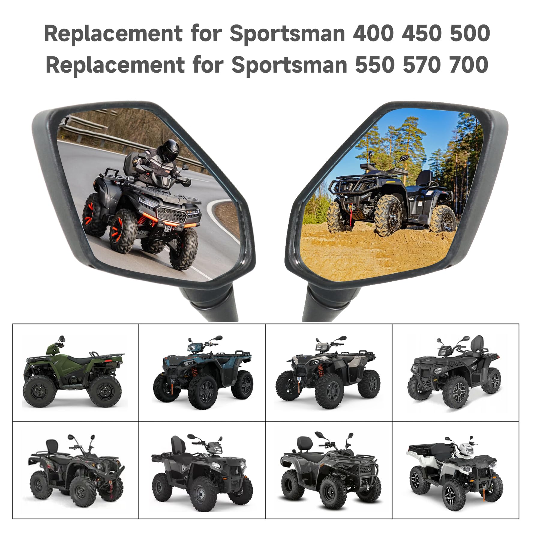 Coppia Specchietti Retrovisivi Universali Tondi Neri Per Polaris Sportsman 400-570