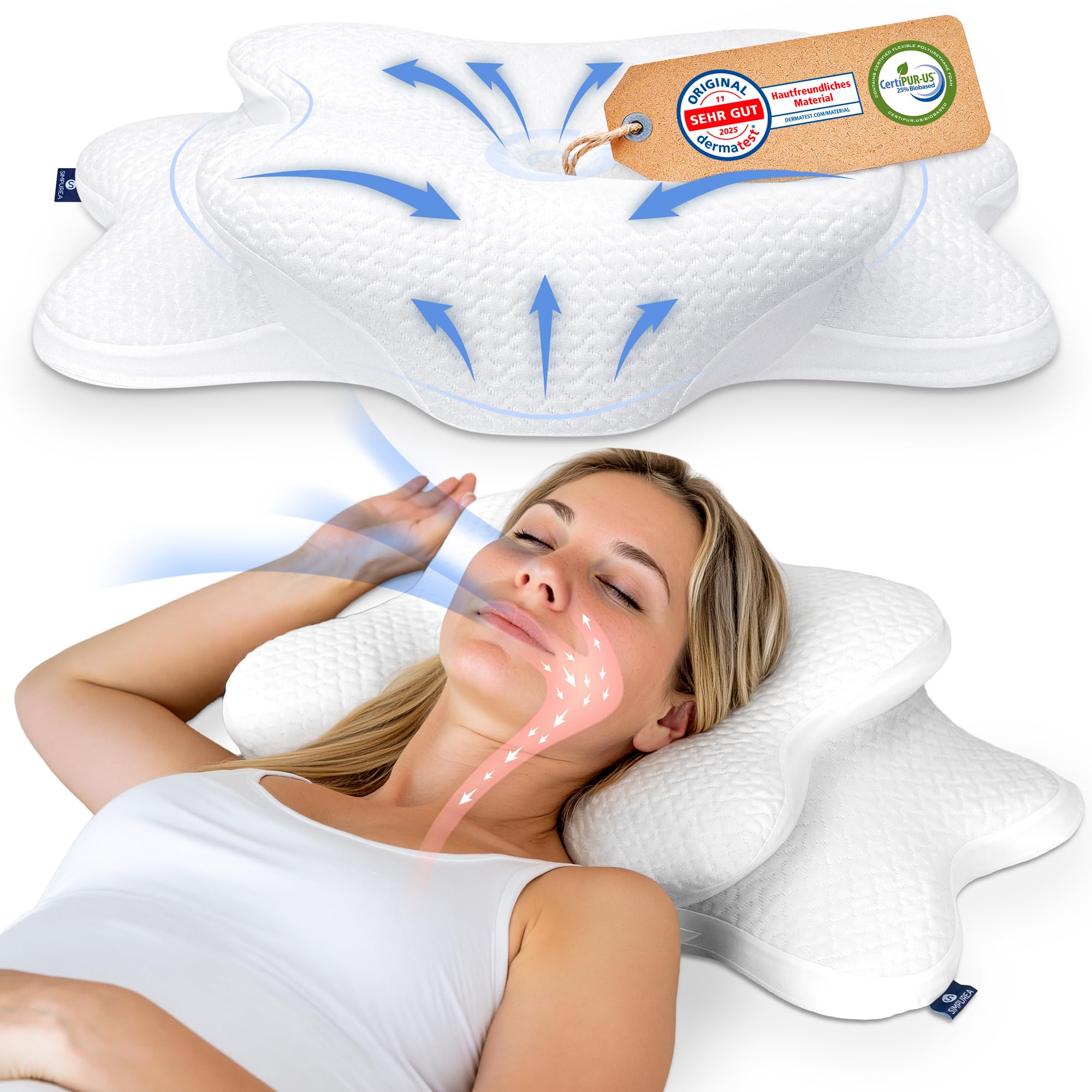 SIMPUREA® Orthopädisches Schlafkissen „Bamboo“ – Ergonomisches Nackenstützkissen mit viskoelastischem Memory-Schaum & atmungsaktivem Bambusfaser-Bezug – Für Rücken-, Seiten- & Bauchschläfer