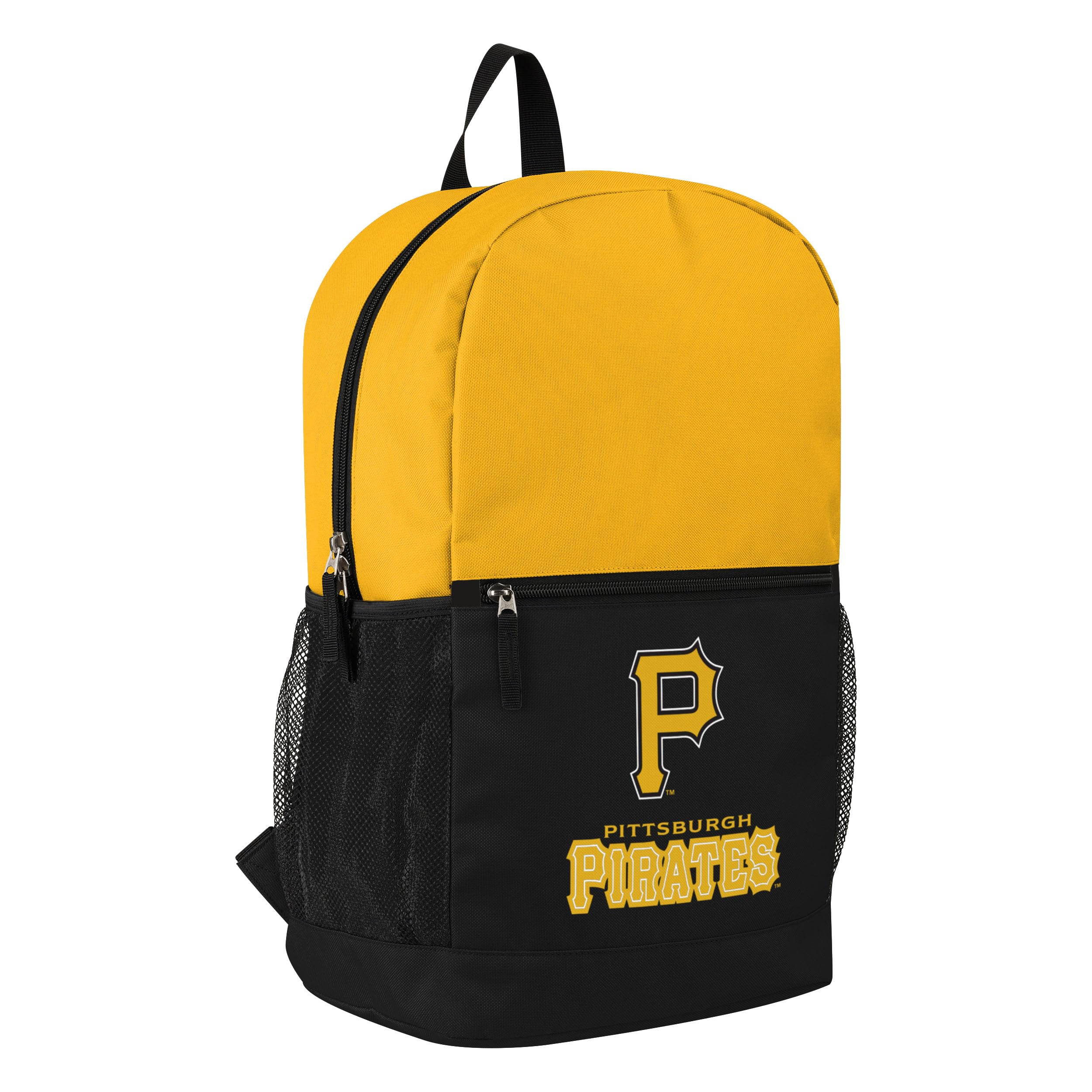 FOCO MLB Officially Licensed Baseball Team Color Primary Logo 2 Tone Big Logo Color Block School Bag Travel Backpack, Pittsburgh Pirates, One Size, Daypack Backpacks