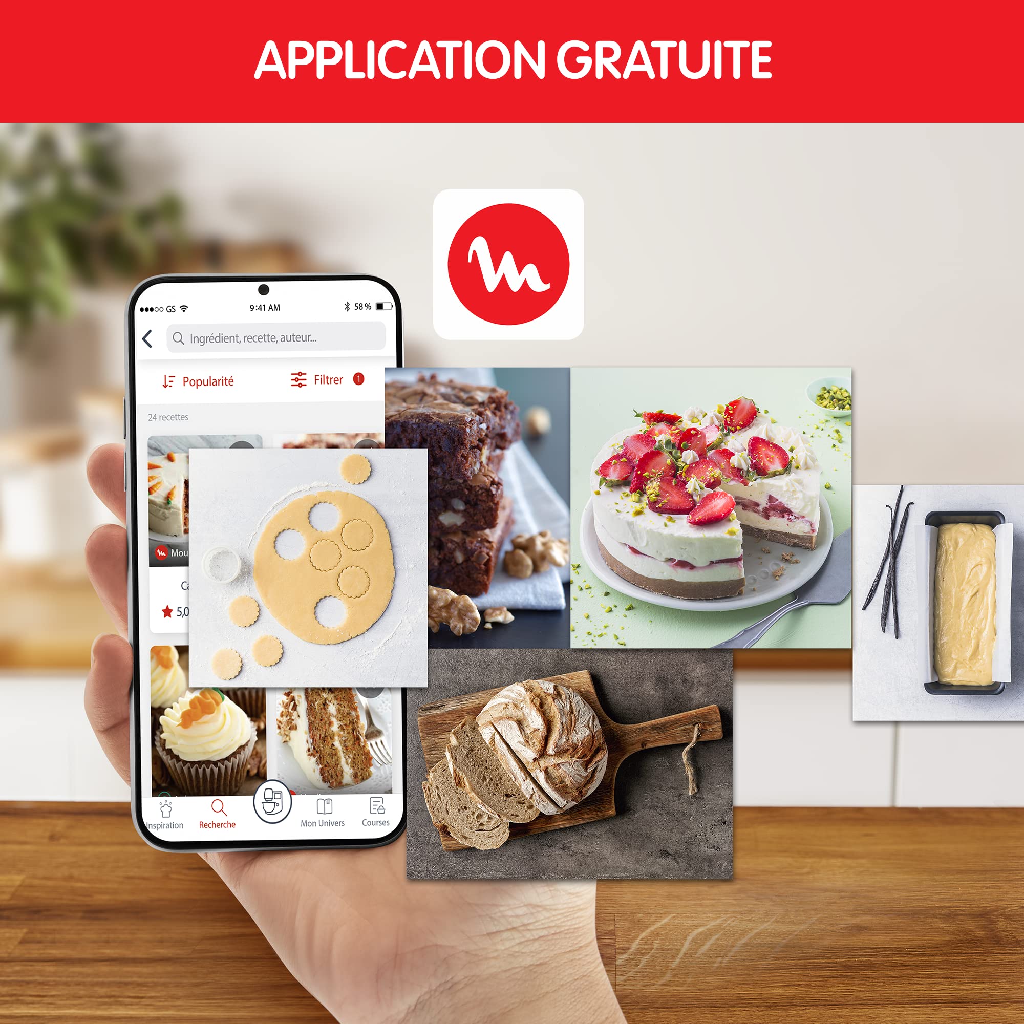 Moulinex Robot pastelero, Cuenco de acero inoxidable 5.5 L, 8 programas recetas básicas, Tecnología patentada, Silencioso, Robusto, Aplicación gratuita con coaching, Coach QA900810 | Amasadora inteligente con 8 programas automáticos - Robot de cocina y pa