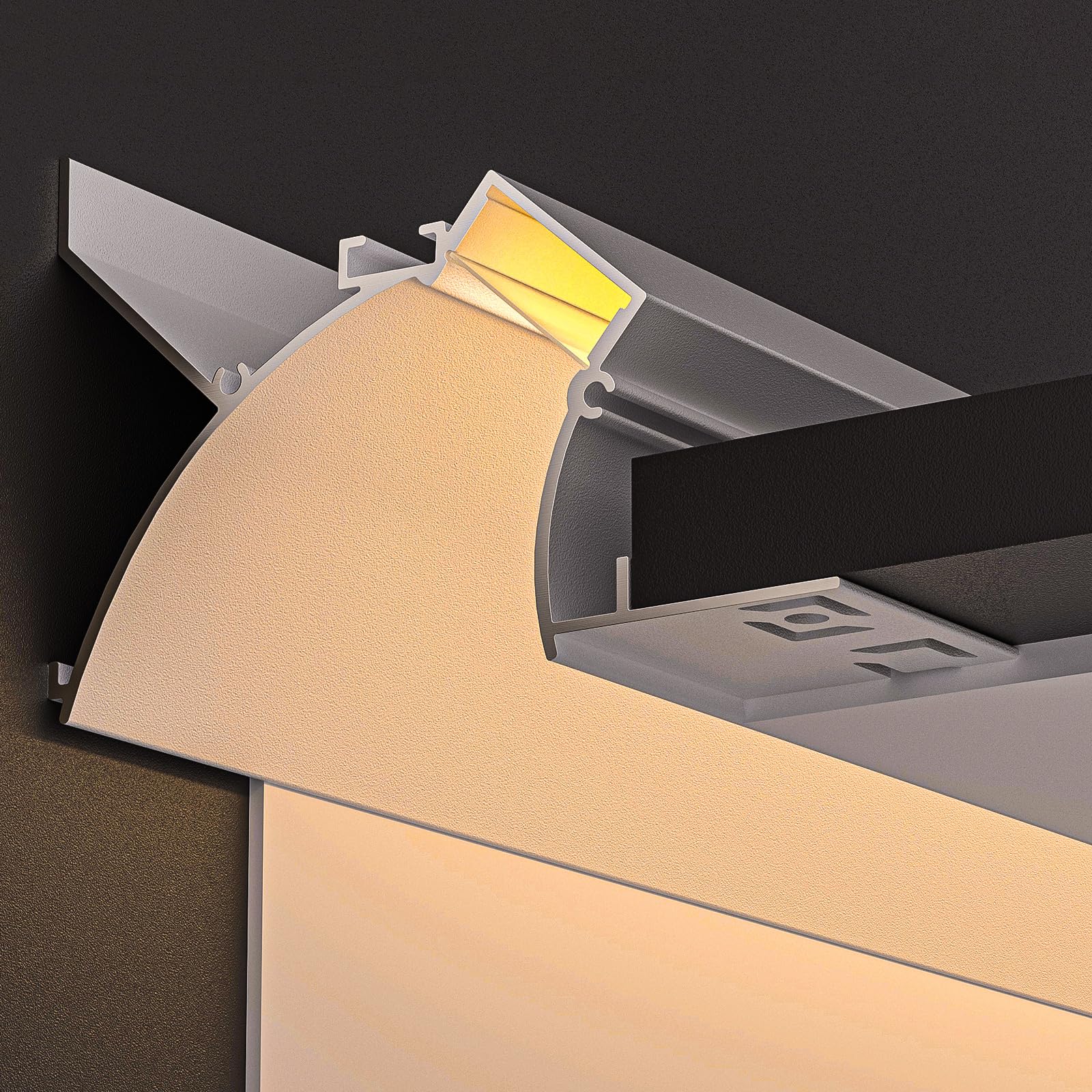 5 x Profilé Aluminium Corniche Led 2m (10m) Profilé Led Encastrable Plafond à éclairage indirect Pour Bande LED jusqu'à 19 mm ou Deux, Moulure Plafond led Canal Led et Diffuseur LED - 2000x19,7x10mm