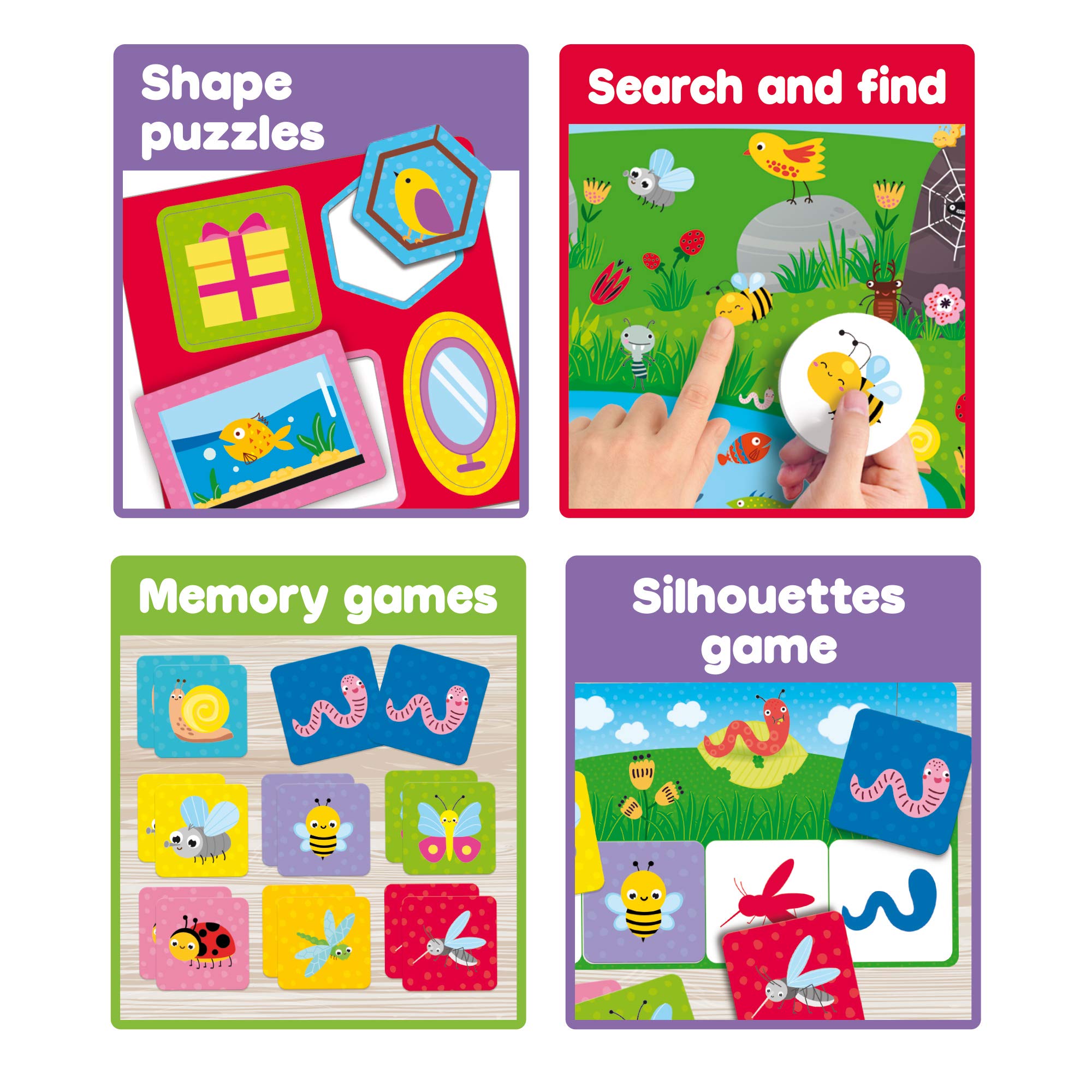 Lisciani - CAROTINA BABY - Collection of 10 Educational Games for Children from 2 to 4 Years - Balance Tower, Puzzle, Memory, Colours, Tombola and much more - Complete Game Kit - 4