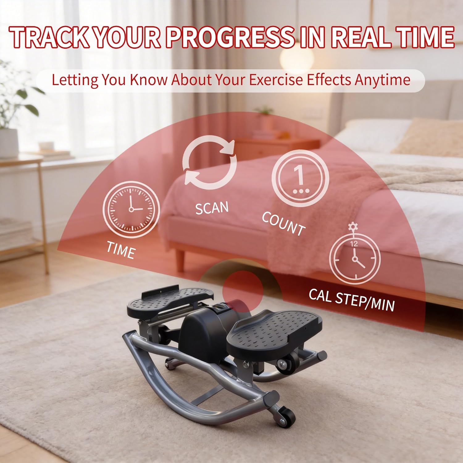 Rock Stepper Side to Side with Resistance Bands & Anti-Slip Mat, 330LBS Loading Capacity Lateral Exercise Machine with Digital Monitor, Low Impact & Quiet Step Rocker for Full Body Workout at Home