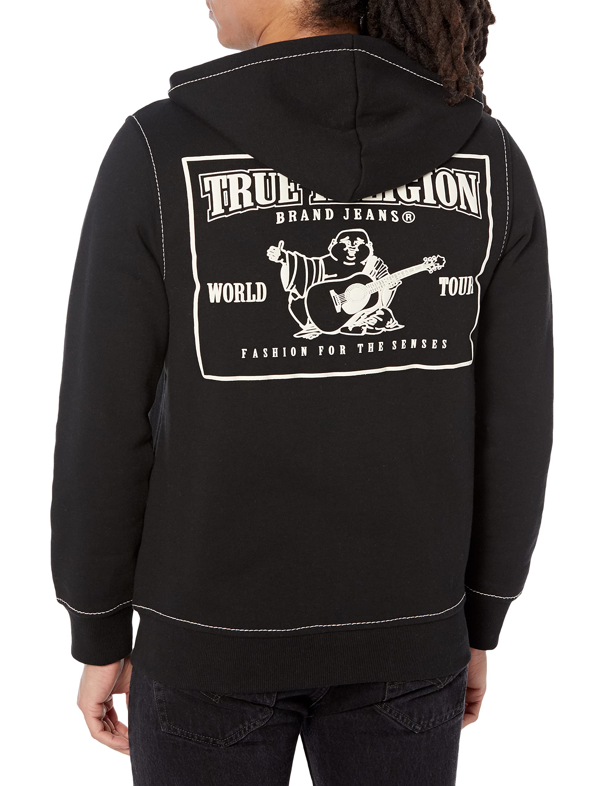 True Religion Męska bluza z kapturem Big T Zip Up, Jet Black, XL