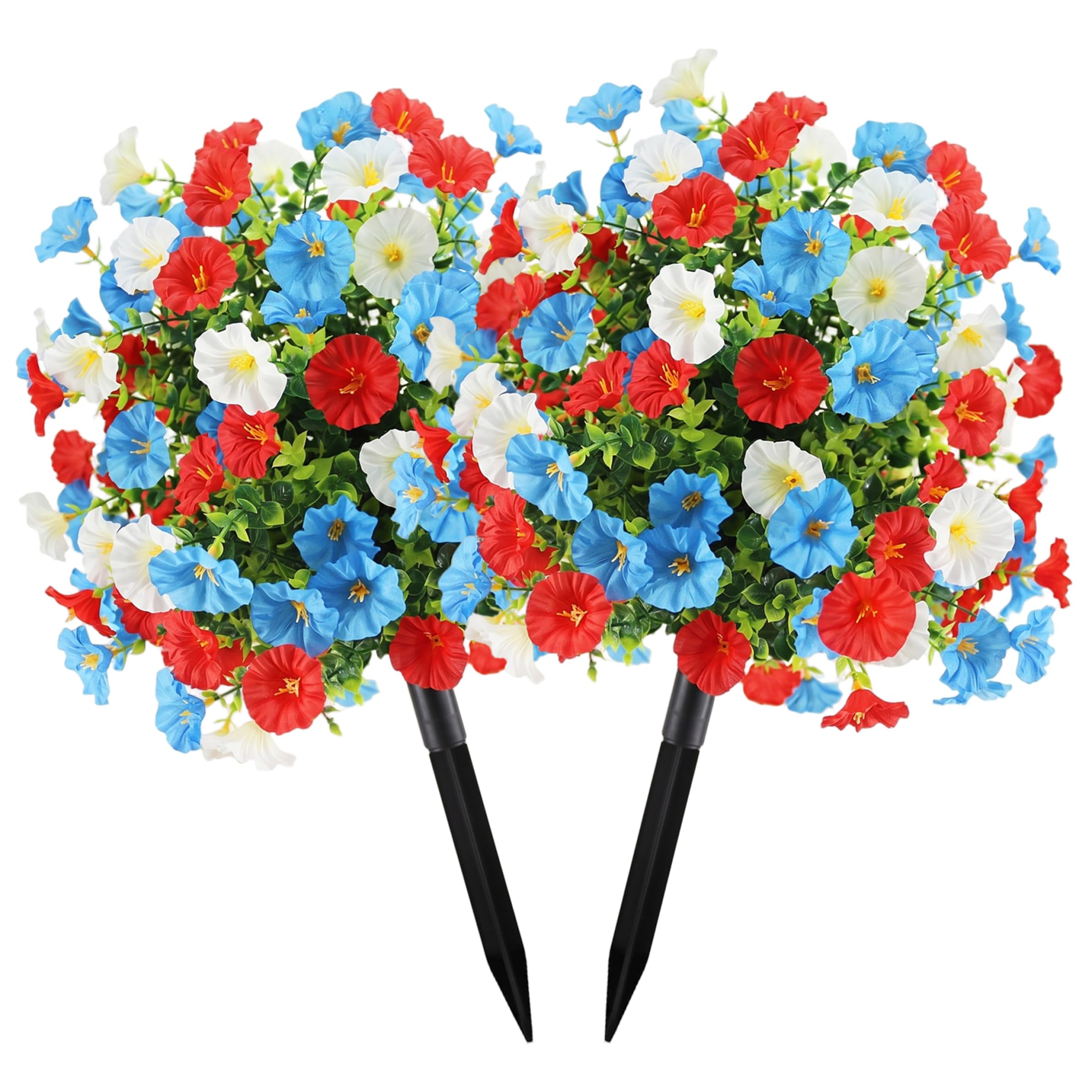 Neptuiby Patriotic Flowers, 22in Height Red White and Blue Flowers with Stake Artificial Pansies 4th of July Decorations for Outdoors, Garden, Yard, 2Pcs.