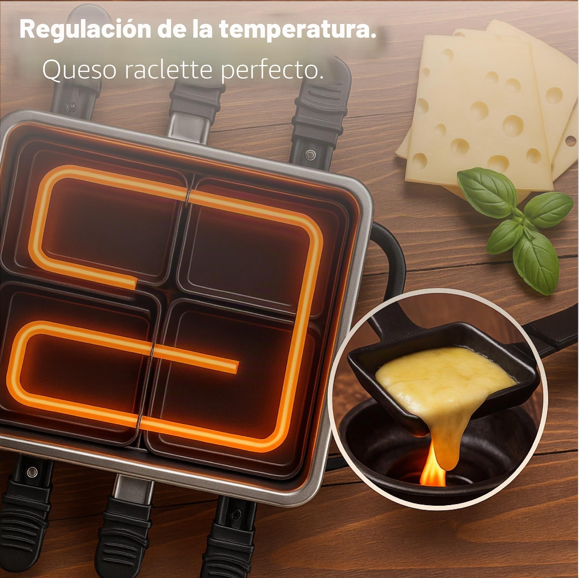 Set de fondue y raclette para 8 personas con sartenes y raspador - Inoxidable y regulable (Set de fondue)