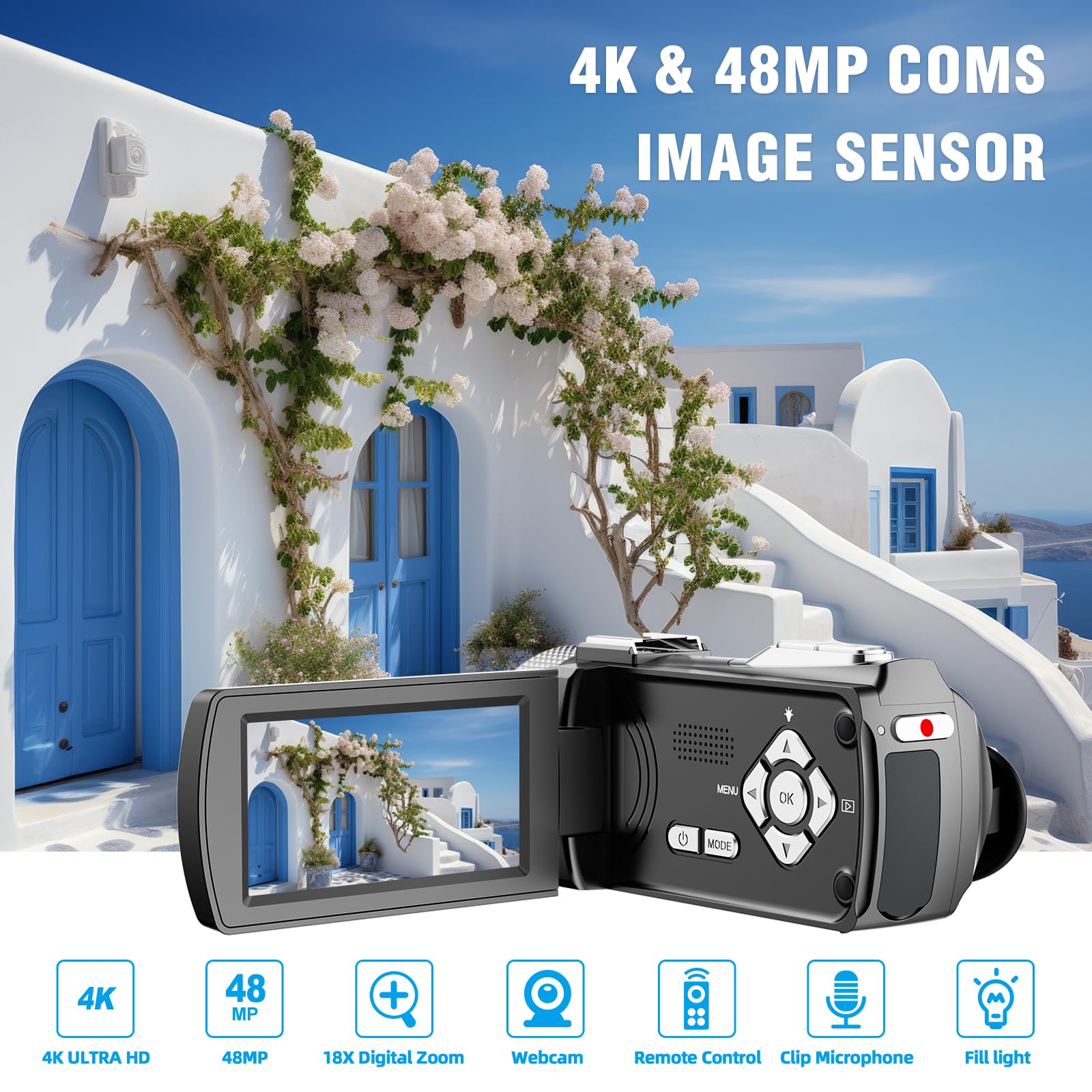 Videocamera, Videocamera digitale da 48 MP Videocamera digitale for registratore Vlog in streaming Stabilizzatore for webcam time-lapse 4K 18X(64G SD Card,Kit With Lens Videocamera, Videocamera digitale da 48 MP Videocamera digitale for registratore Vlog in streaming Stabilizzatore for webcam time-lapse 4K 18X(64G SD Card,Kit With Lens