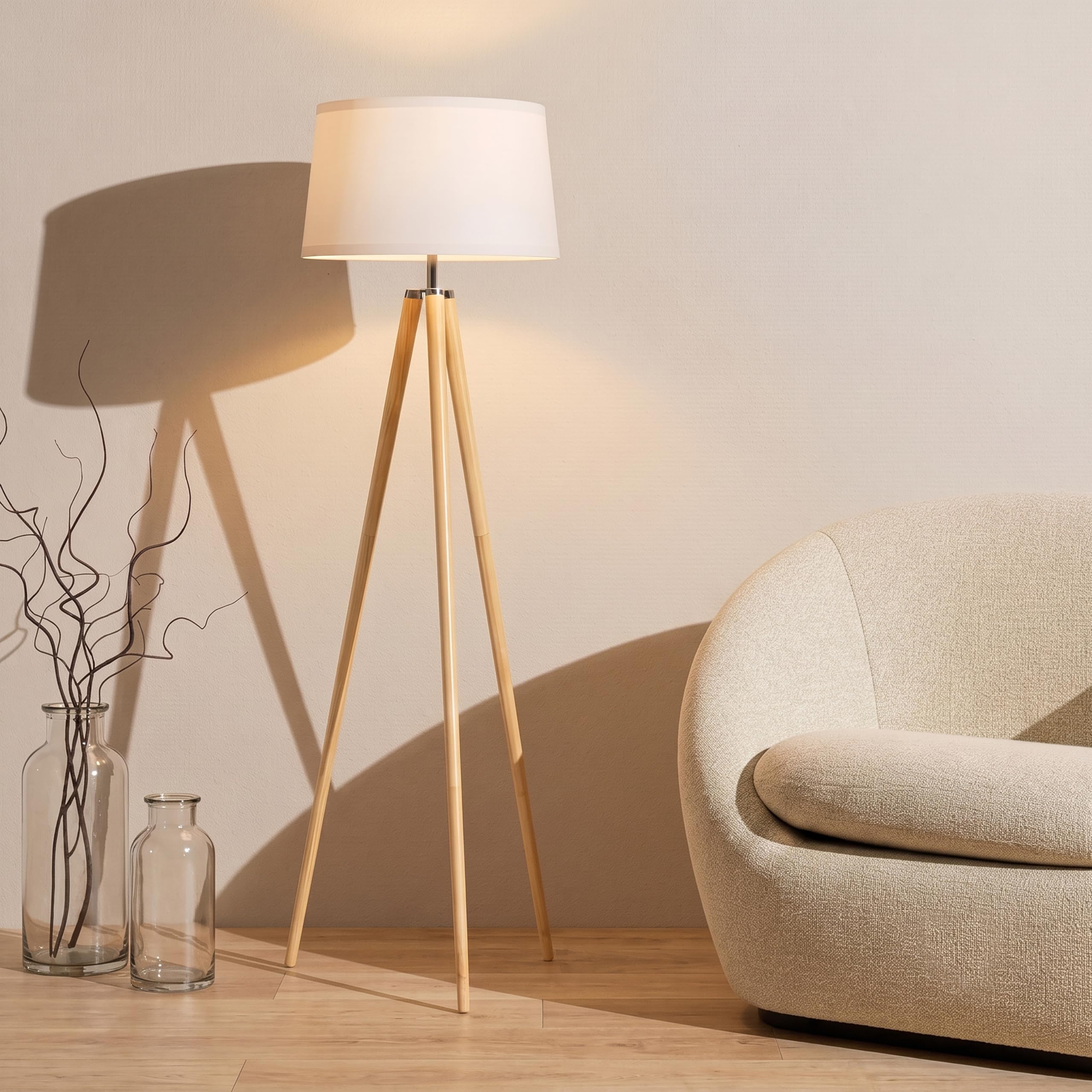 Brightech Emma LED Floor Lamp, Tall Lamp with Wood Legs, Mid