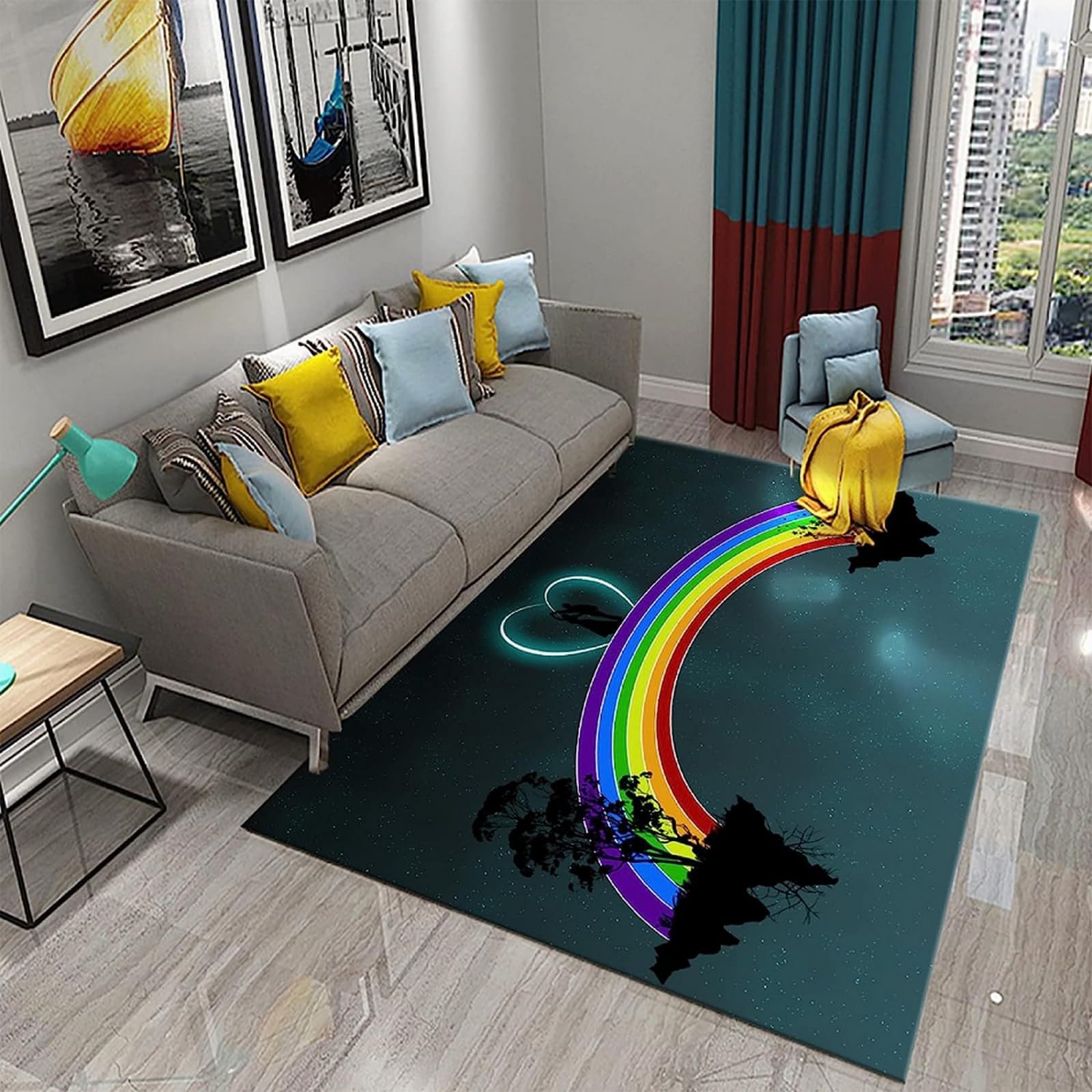 Tapis antidérapant arc-en-ciel en flanelle pour sol sécurisé