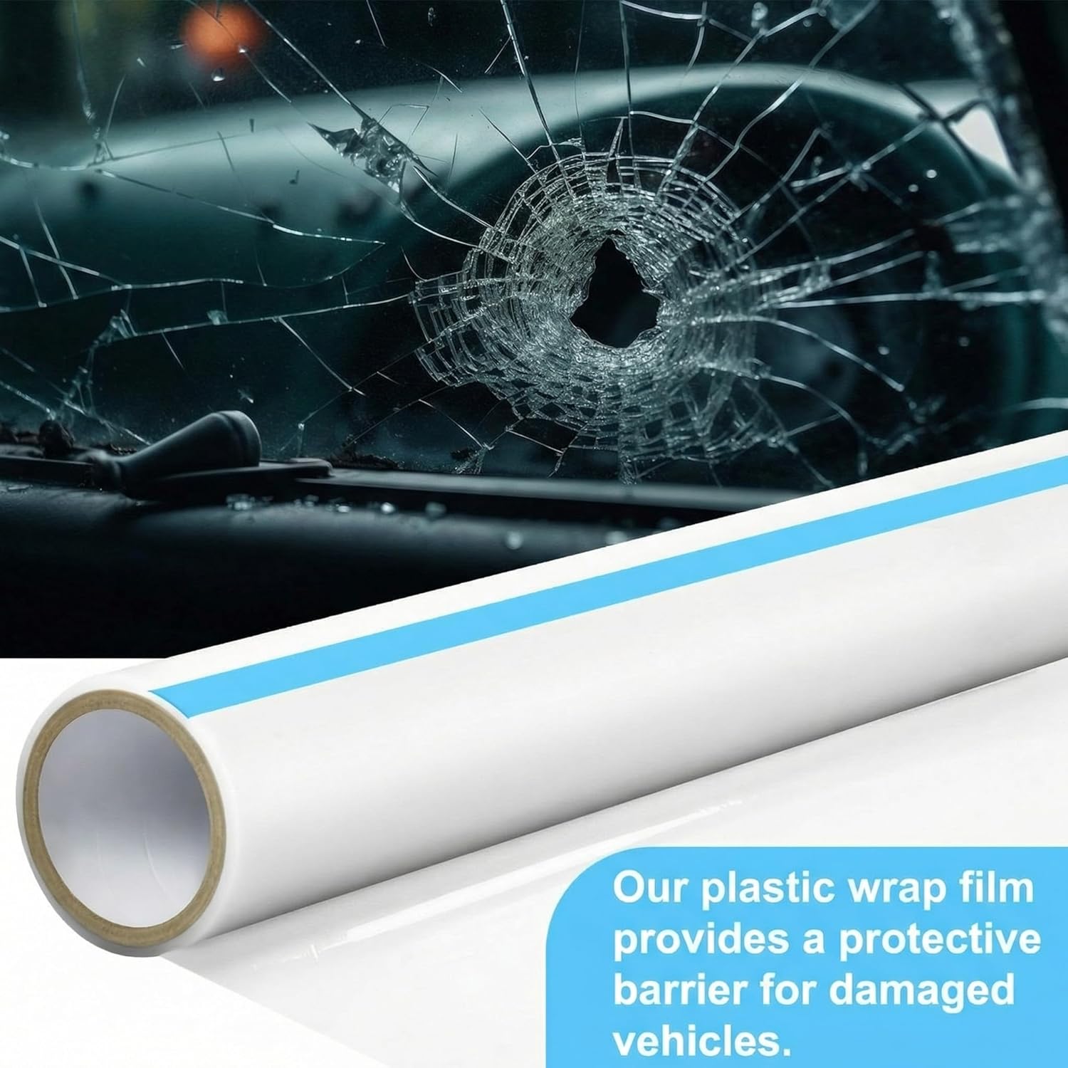 Maitys 2 Rolls Crash Plastic Wrap Film 36 Inch x 200 ft Clear Plastic Protector for Car Windows Damaged Vehicles Self-Adhesive Crash Clear Wrap for Auto Collision Dust Protection Broken Windows