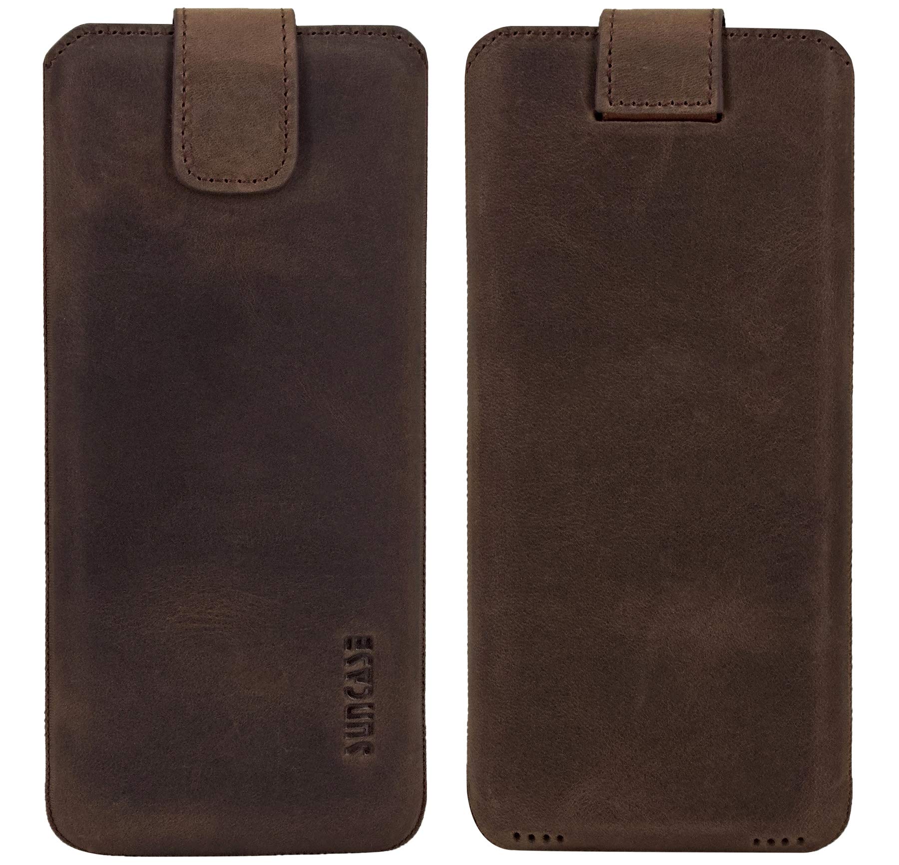 Suncase ECHT Ledertasche Leder Etui *Slim-Edition* kompatibel mit Samsung Galaxy S26 Ultra 5G Hülle (mit Rückzugsfunktion und Magnetverschluss) in antik-dunkel braun