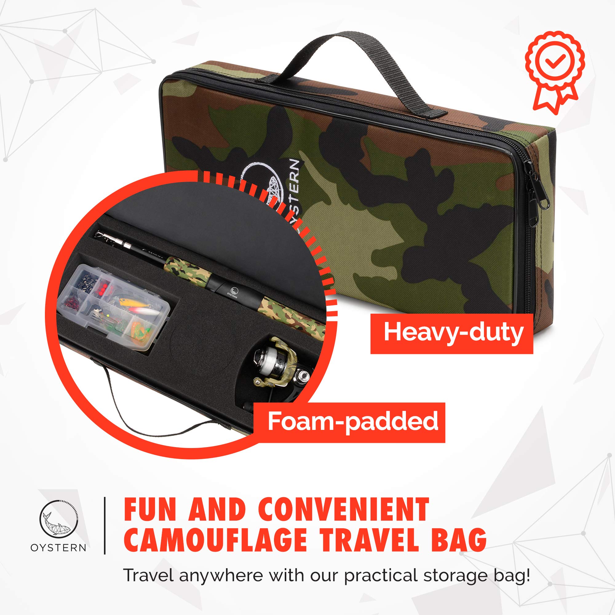 Kit de Canne à pêche pour Enfant avec Moulinet Rotatif – Sac de pêche 62 pièces – Ligne de 1,8 kg – Comprend Un Guide du débutant (français Non Garanti) – Ensemble de Canne à pêche pour