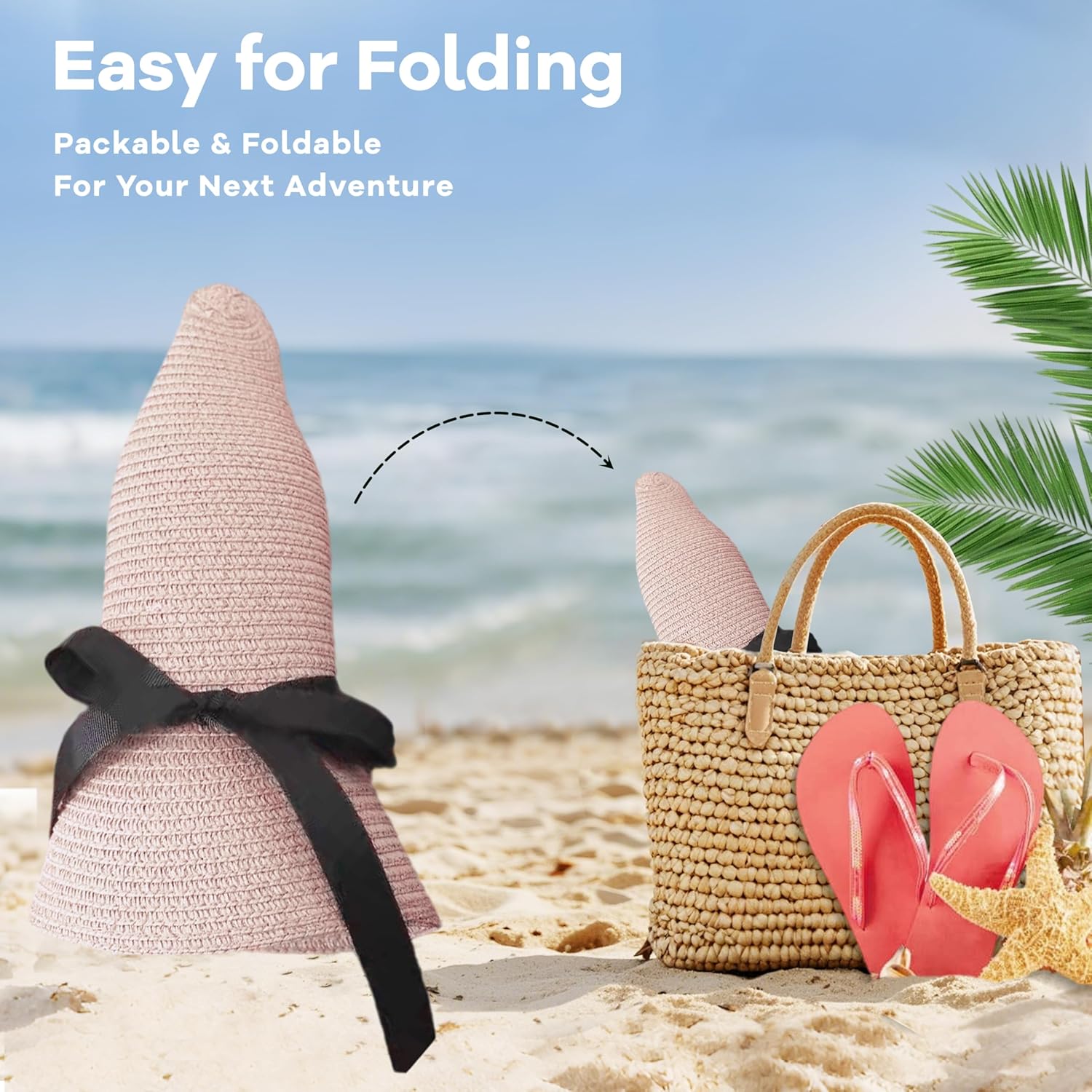 Wide Brim Women Straw Sun Hat Bucket UV Protection Foldable Breathable Summer Hat for Beach Travel Outdoor Activities - Image 7