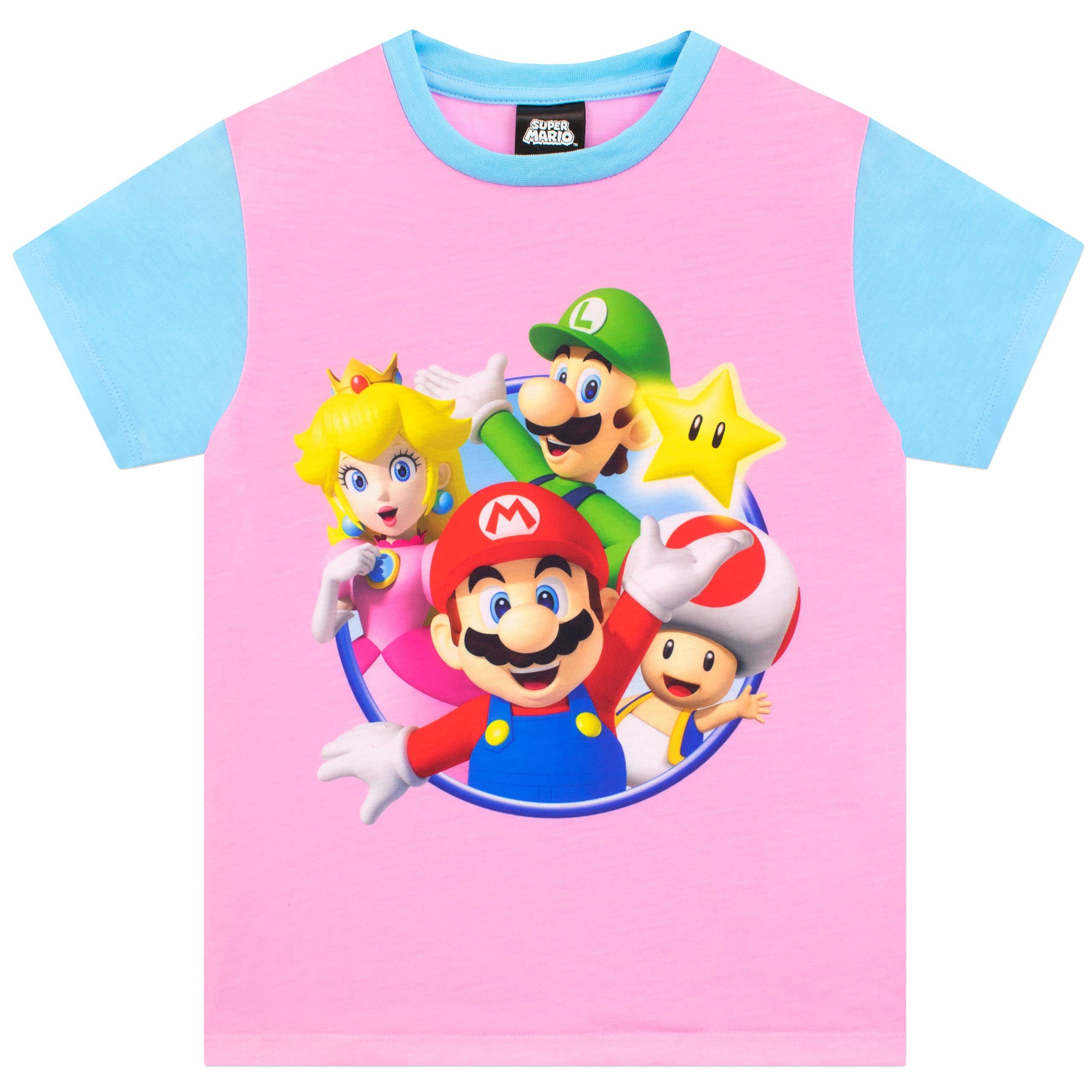 SUPER MARIO Pyjama Court pour Filles Ensemble de Pyjama à Manches Courtes pour Enfants 4-5 Ans Rose et Bleu