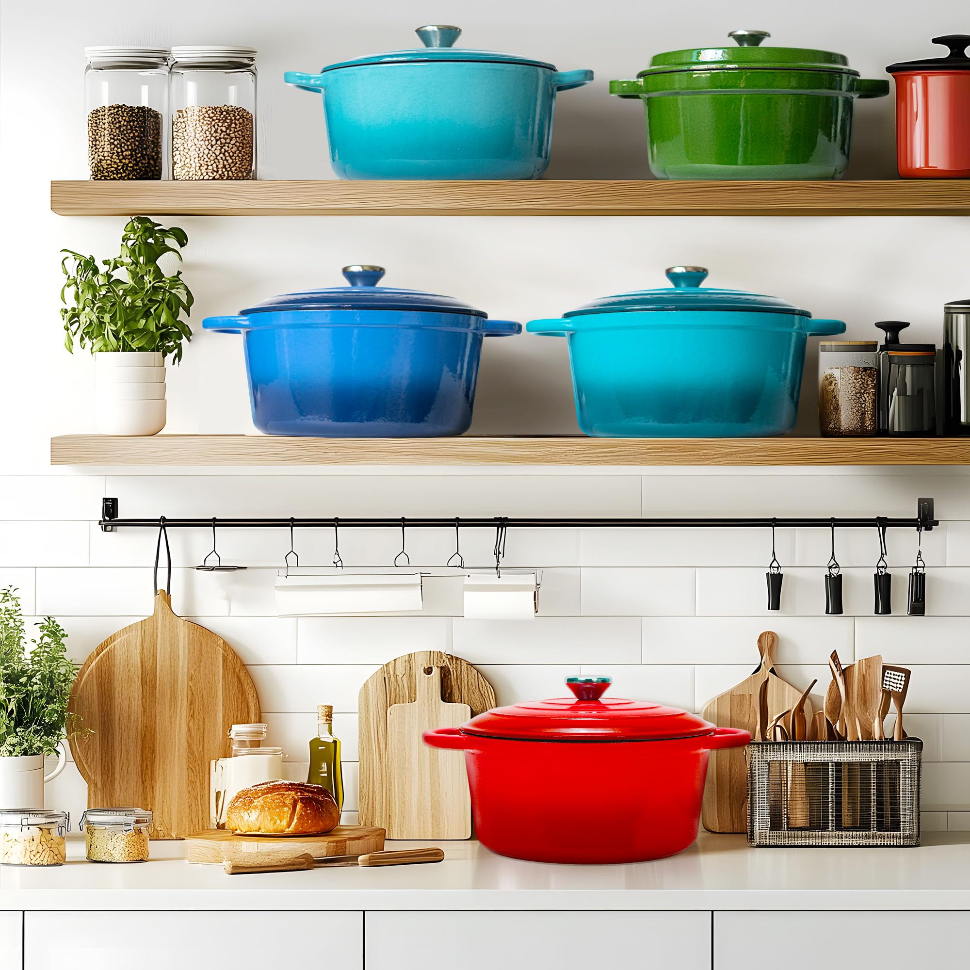 Gusseisen Topf 4L Ø 24cm - Emaillierter Schmortopf mit Deckel, Gusseisen Bräter für Brot backen & Braten, Induktion Dutch Oven, Brotbacktopf Kasserolle Cocotte Rot
