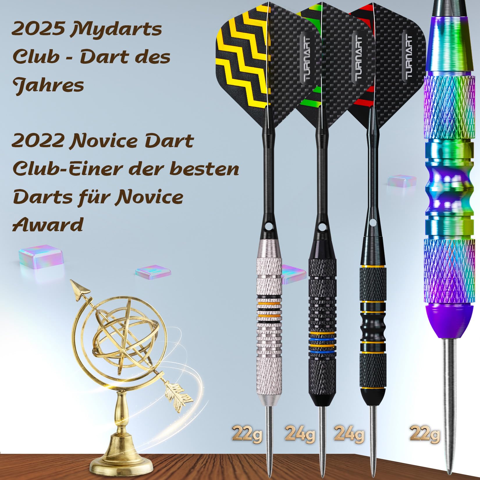 Turnart Dartpfeile mit Metallspitze, 12 Stück Profi Steeldarts mit Dart Case