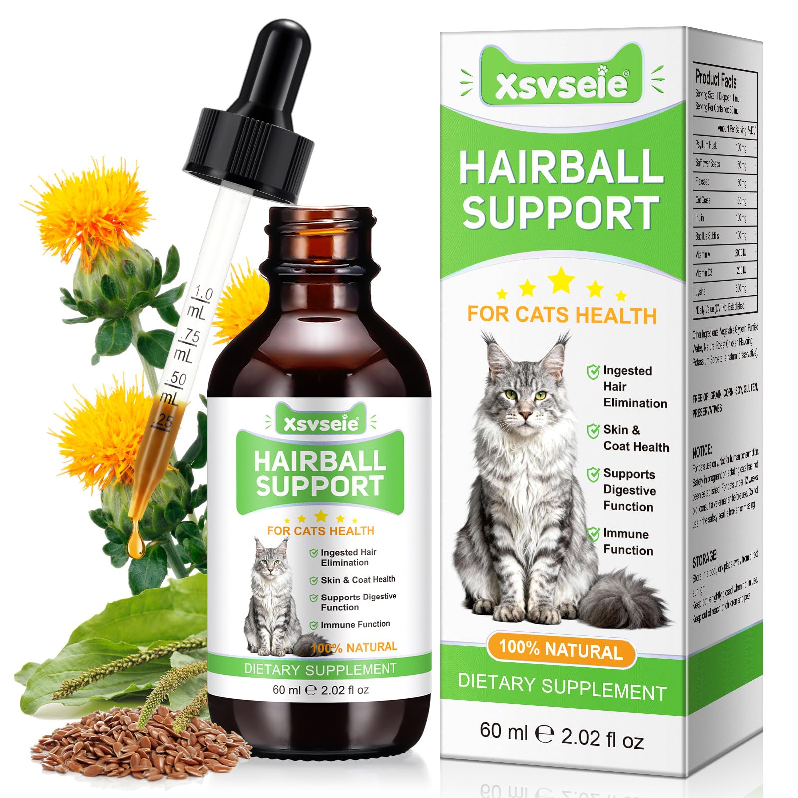 Cat Hairball Remover Drops, Hairball Control for Cats, Natural Ingredients and Natural Channel Vitamins - Delicious Cat Grass Flavors