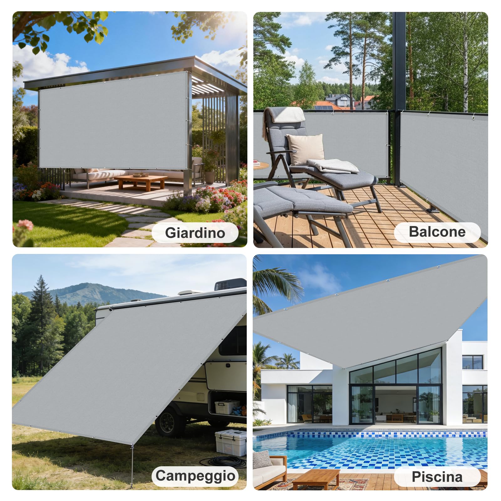 SUNNY GUARD Vela Ombreggiante Impermeabile 1.5x2m Rettangolare con Occhielli Tenda da Sole per Esterno Protezione Raggi UV Balcone Patio Giardino, Gris Chiaro