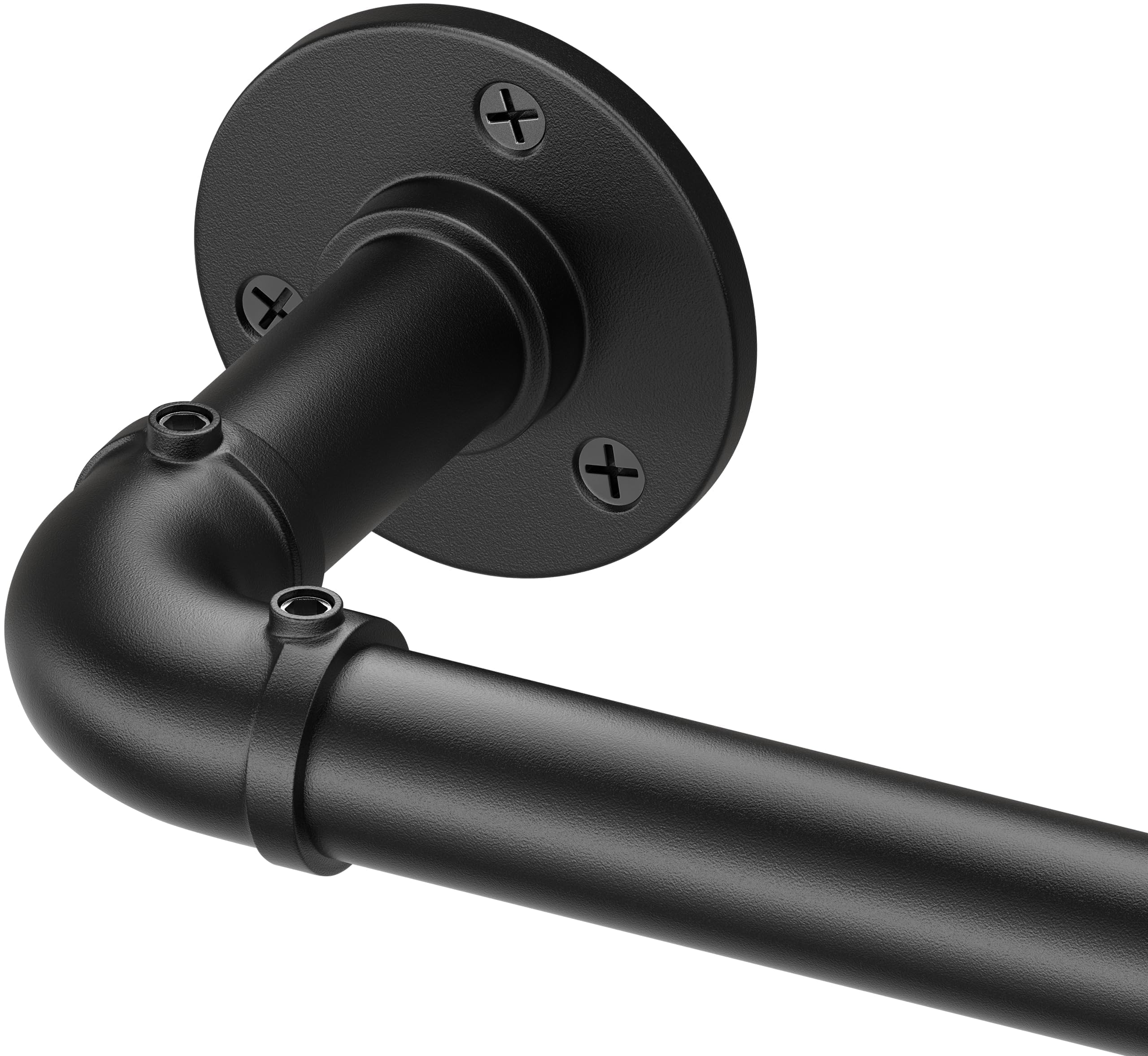 Qouara Curtain Rods for Windows 36 to 72, Black Adjustable Curtain Rod, Wrap Around Blackout Curtain Rod, Heavy Duty Industrial Curtain Rods, 1 Inch