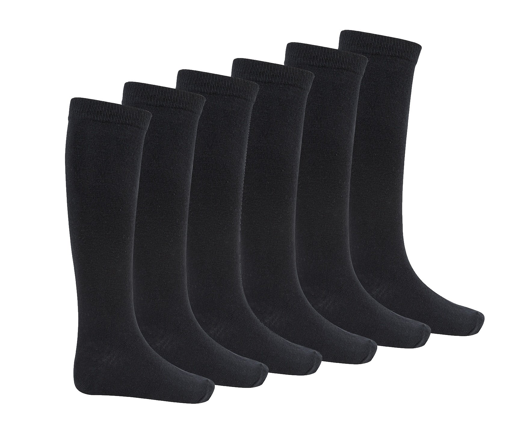 Bay6 Unisex Kids Black Bay 6 Kids Plain Cotton Rich Knee High School Socks 6 Pack 12.5-3.5