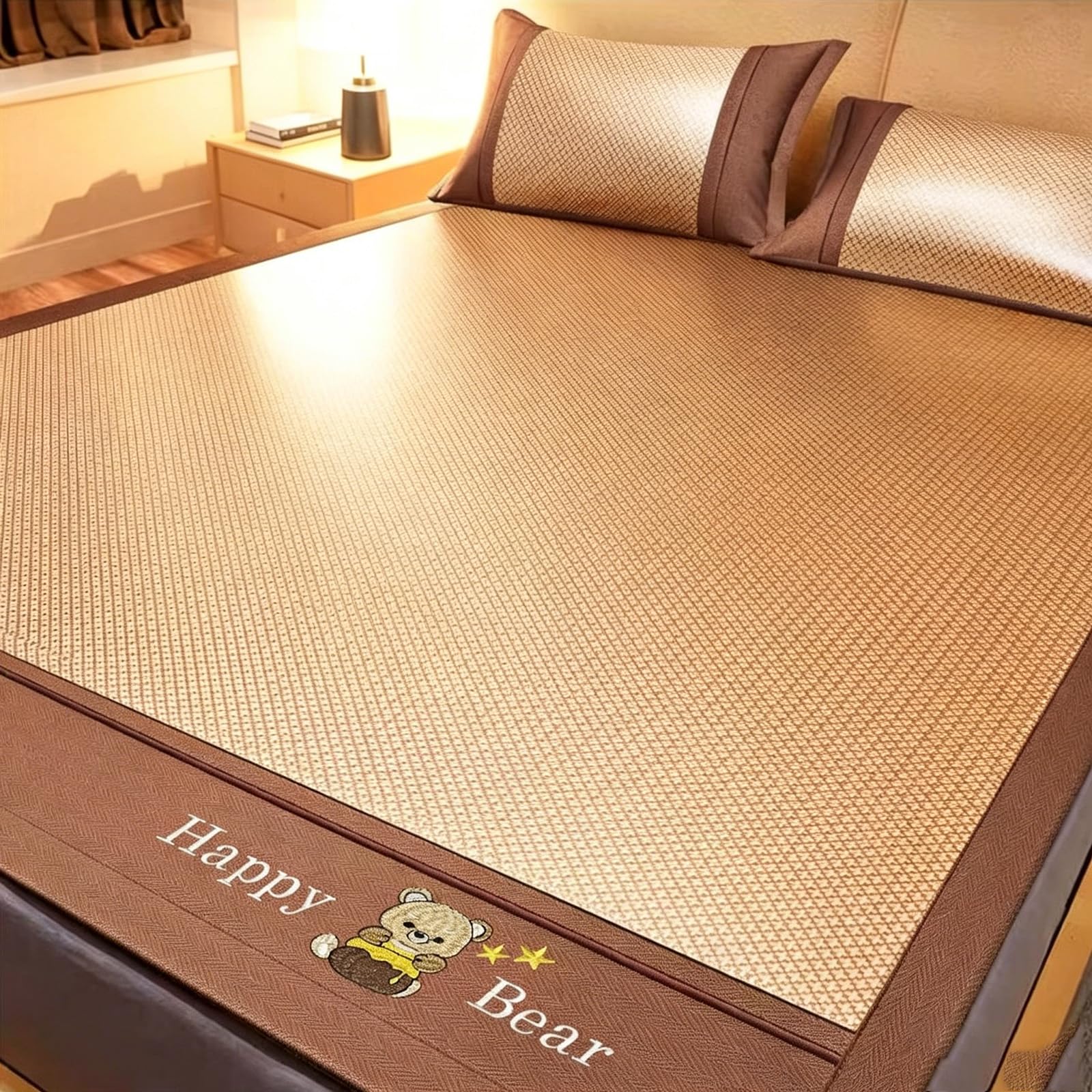 FCHZJCZYT Rattan Cooling Mat, Foldable Double Sided Rattan Cooling Mat, Easy Care Breathable Cooling Bed for Home School Dormitory,BrownB,150 * 200cm/59 * 79"