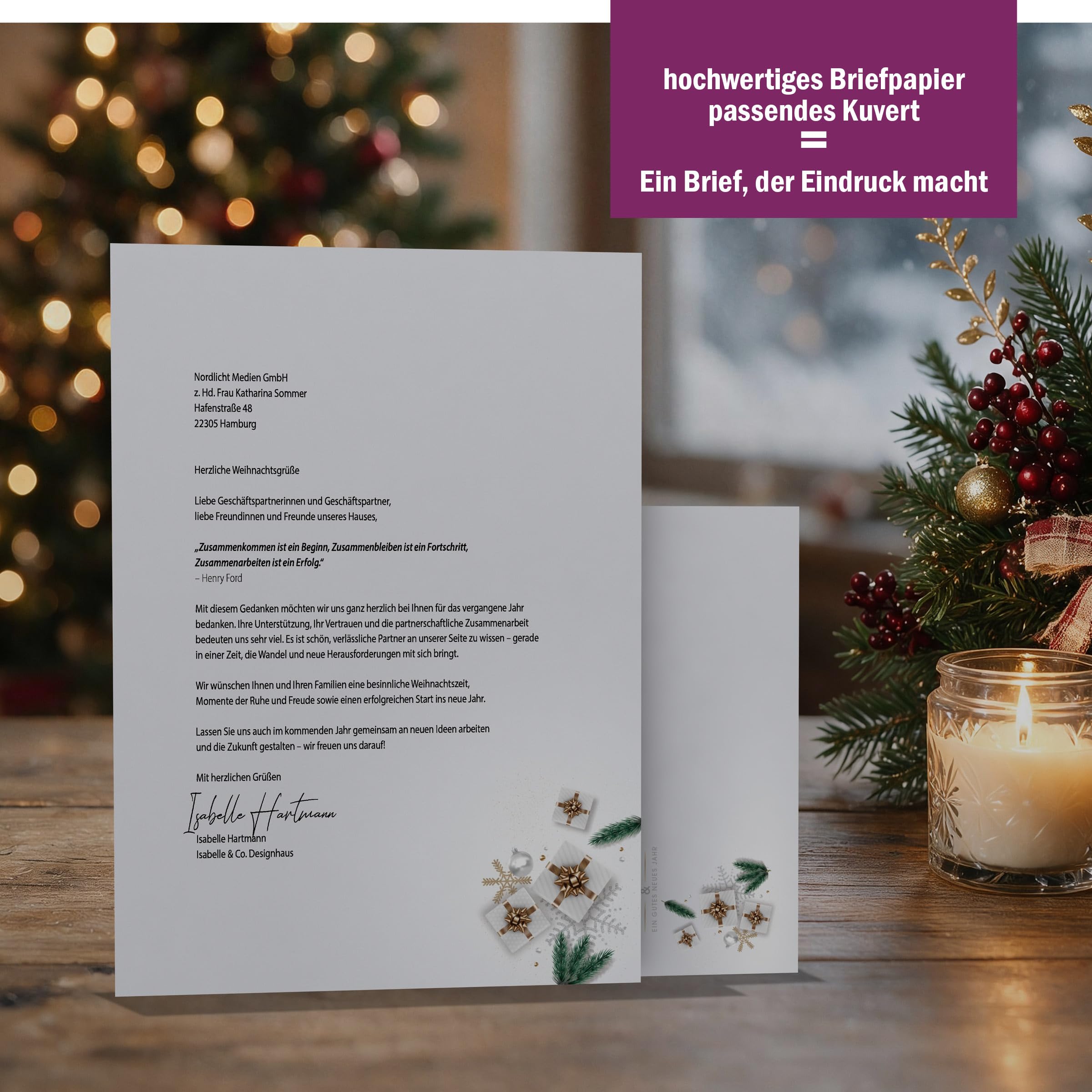 Weihnachtsbriefpapier | Edle Weihnachtsgeschenke | Briefpapier | Kuverts | Weihnachtspapier | edel | modern (100 Blatt + 100 Kuv.)