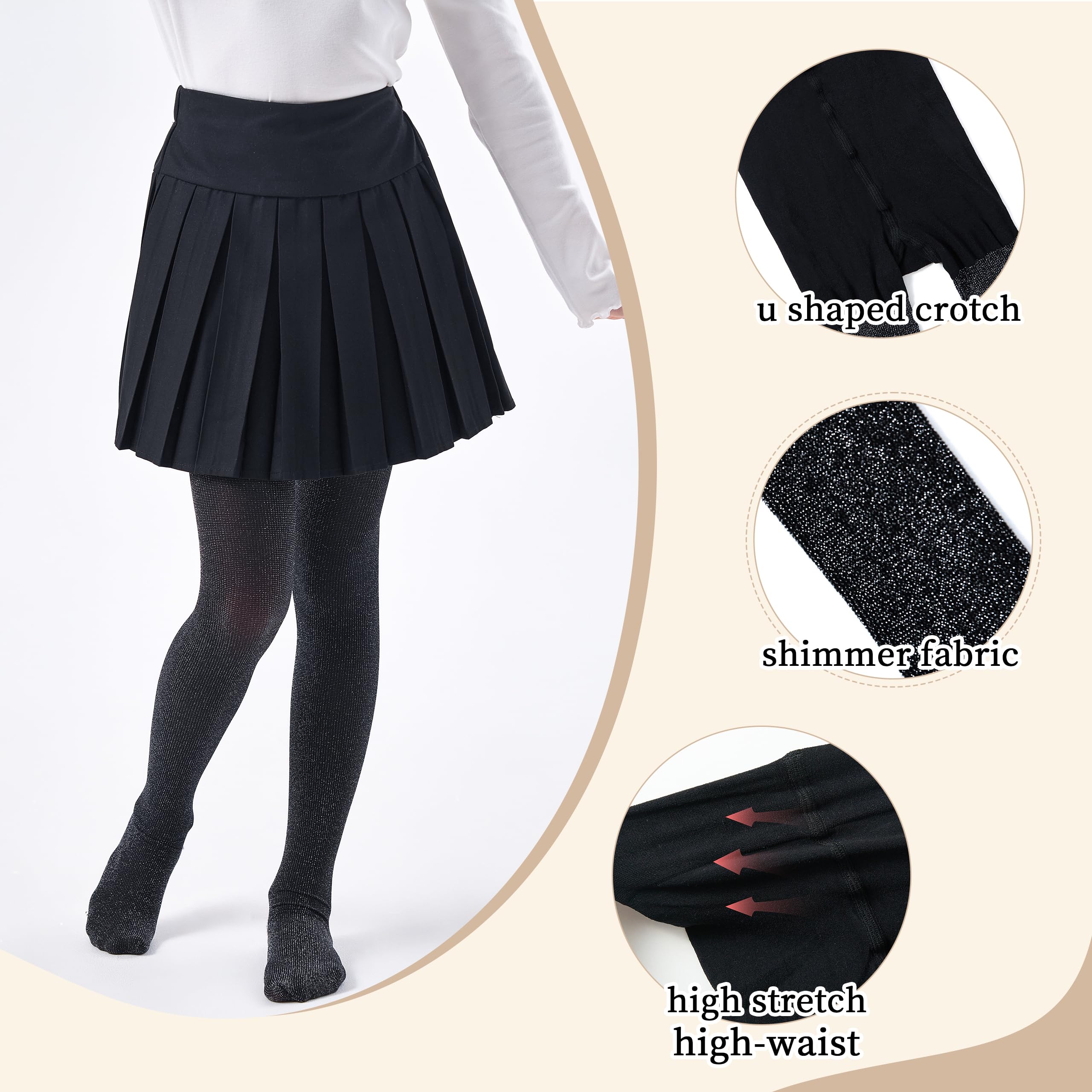 LOLANTA Glitzerstrumpfhose für Mädchen,Strumpfhose für Tanz, Party, Cosplay, 2er-Pack, 3–12 Jahre