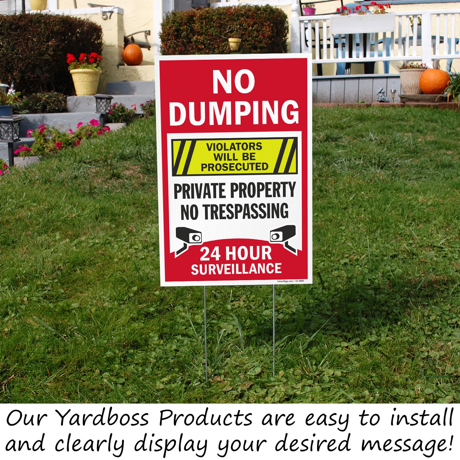 SmartSign 12" x 18" (2-Pack) No Dumping Private Property Yard Sign with 15" tall Metal H-Stake, Double-Sided No Trespassing Sign, 160 mil Thick Corrugated Plastic Lawn Signs
