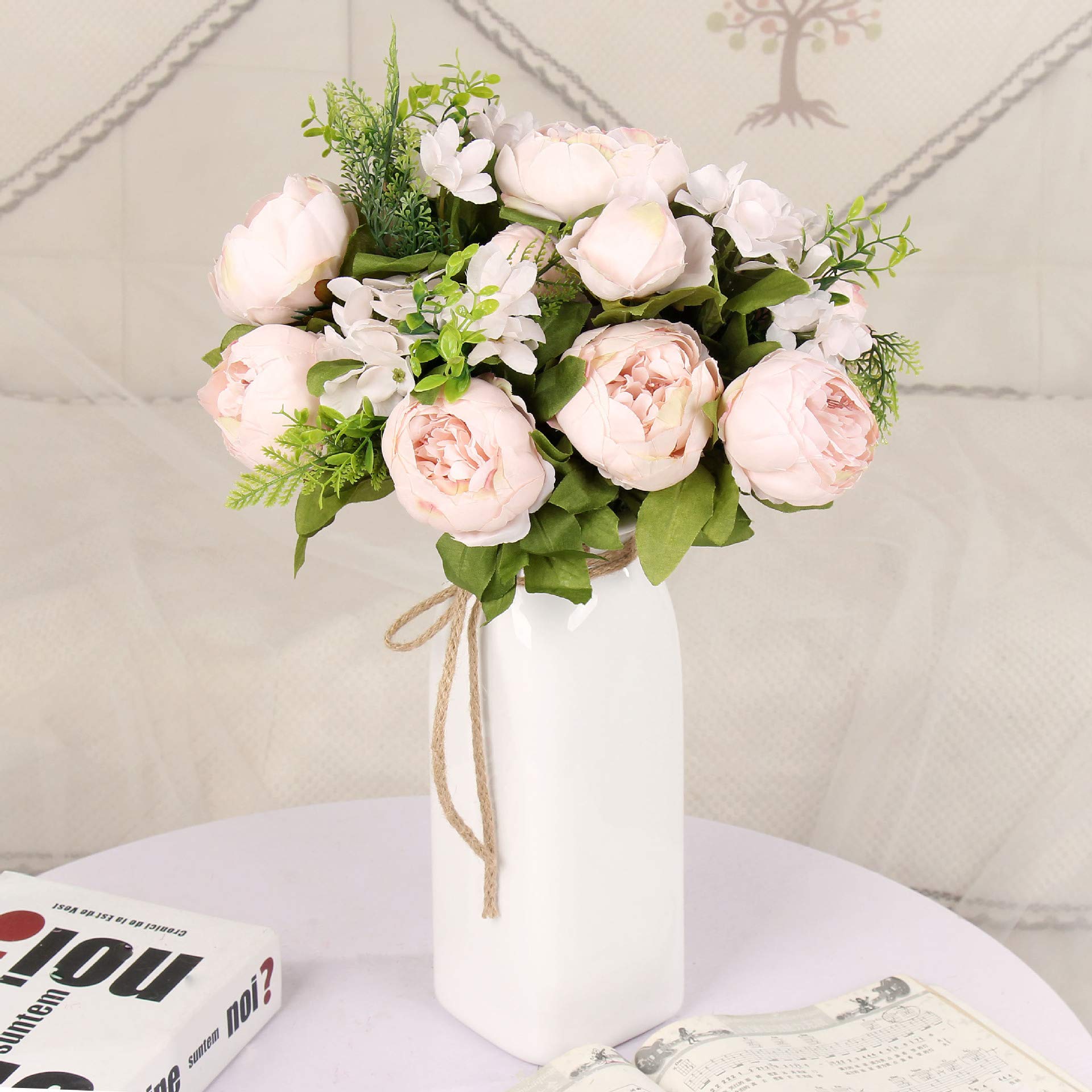 ToBe-U Fake Flowers Vintage Artificial Peony Silk Flowers Bouquet Wedding Home Decoration,13 Stems