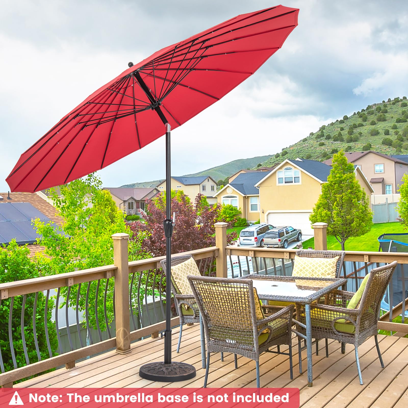 HAPPYGRILL 9FT Outdoor Round Patio Umbrella Market Umbrella with Push Button Tilt, Crank Handle, Vented Top, 18 Heavy-Duty Fiberglass Rods, Table Umbrella for Poolside Backyard Deck Lawn Garden