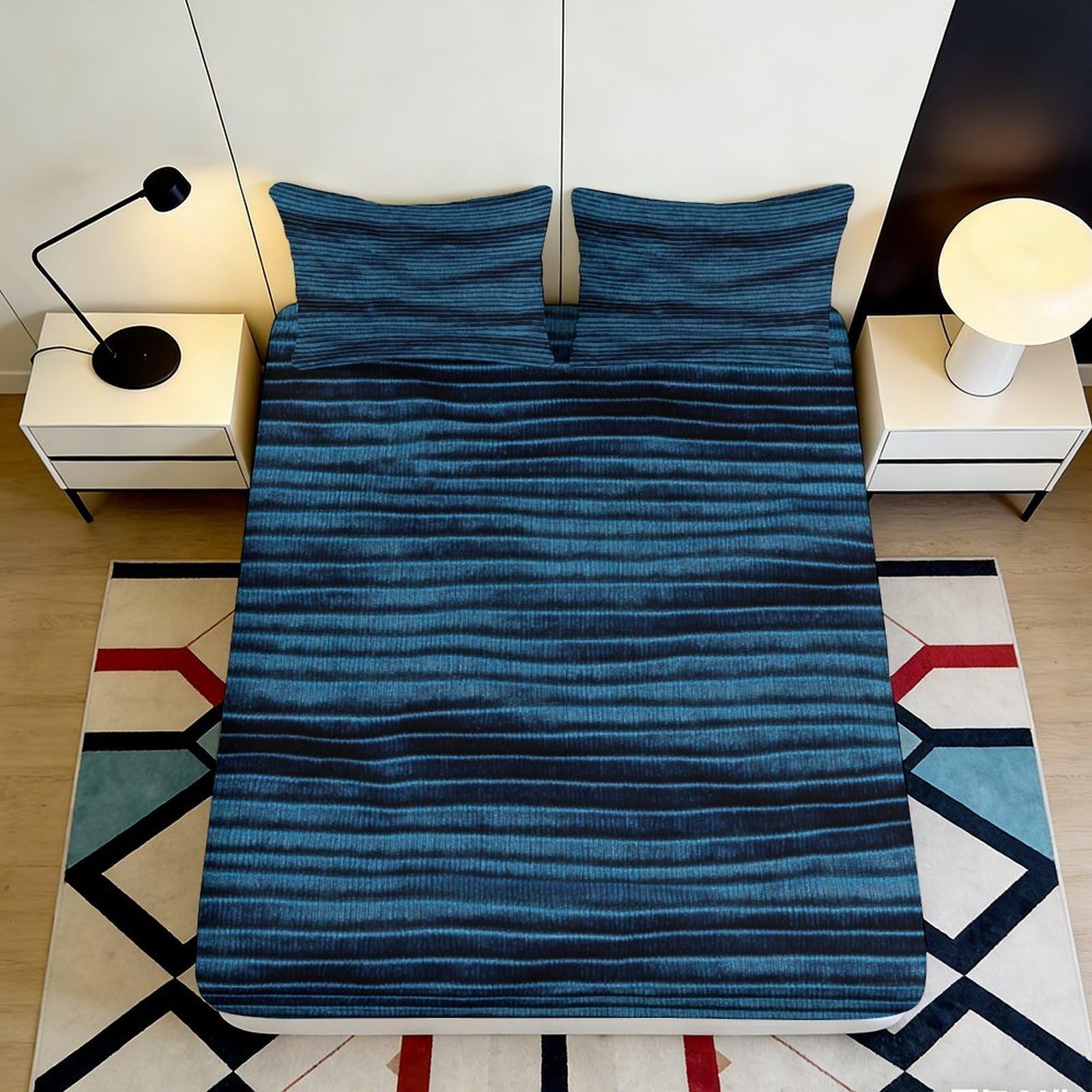 3D Printed Blue Wave Fitted Sheet Microfiber Deep Pocket Non-Slip Bedroom Bedding Blue Wave Mattress Fitted Cover Washable 160x200x25cm