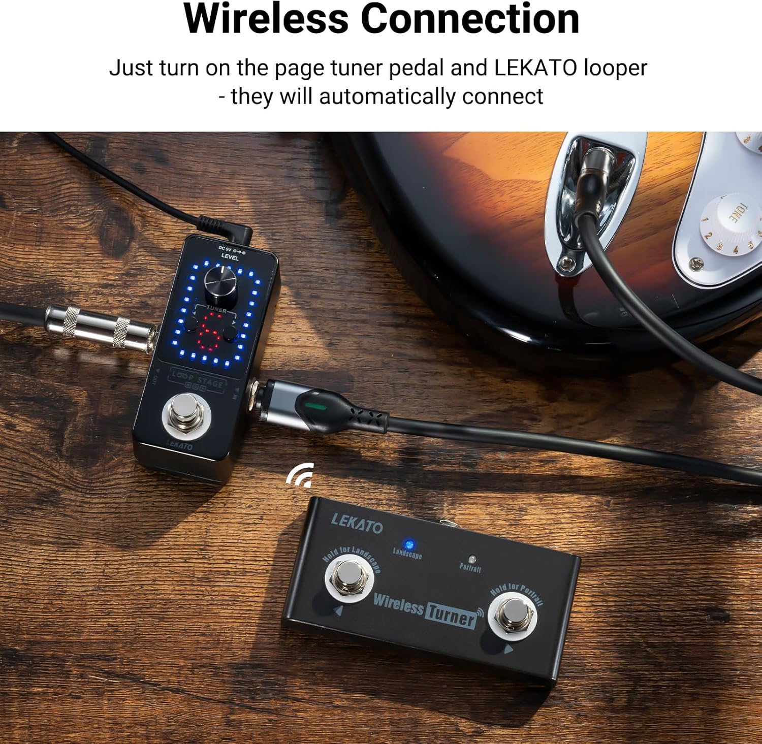 LEKATO Wireless Page Turner Pedal wirelessly connected to a LEKATO Looper Station.