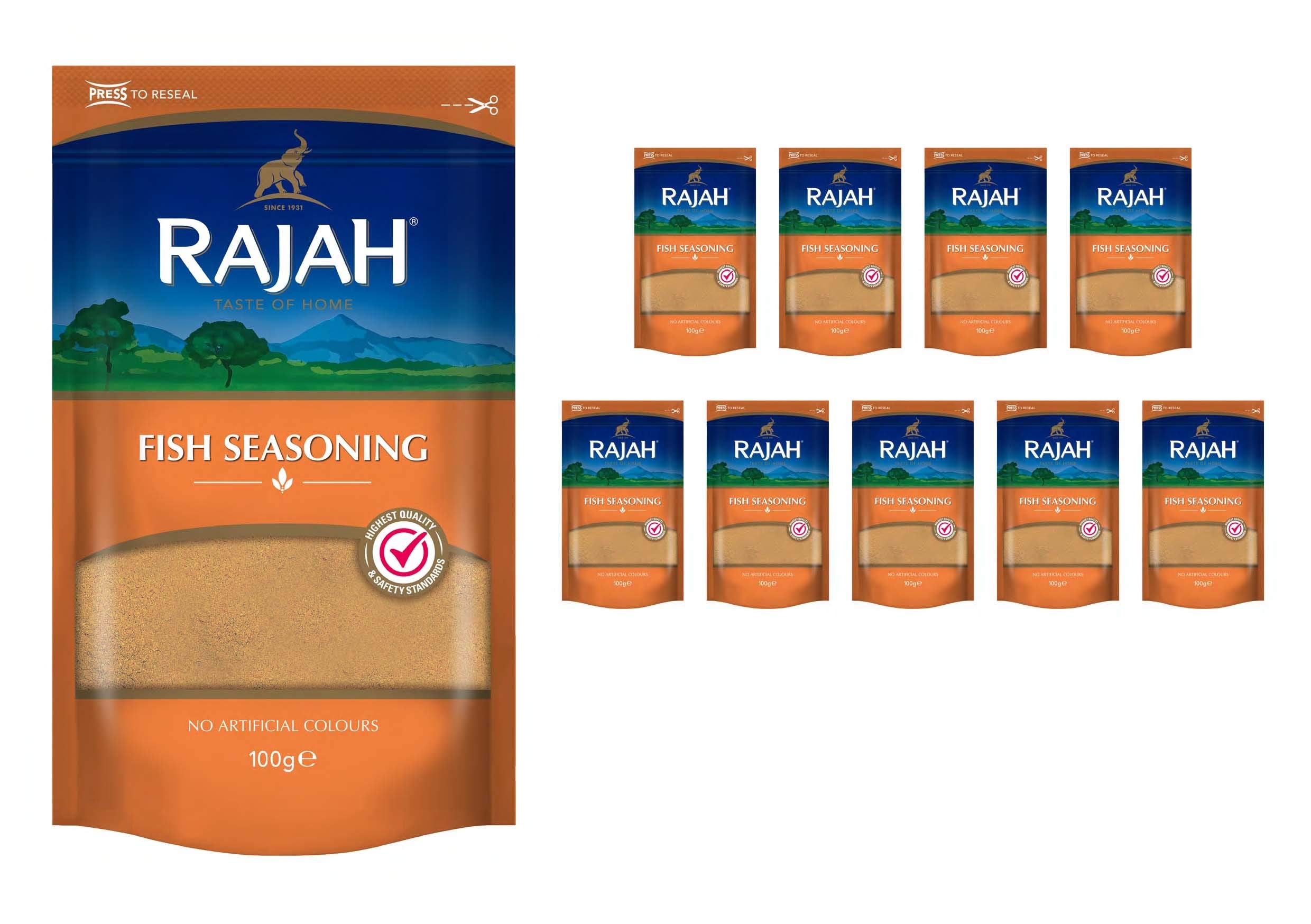 Rajah Spices Fish Seasoning | Fish Seasoning Powder | Fish Seasoning Rub | (10 x 100g)